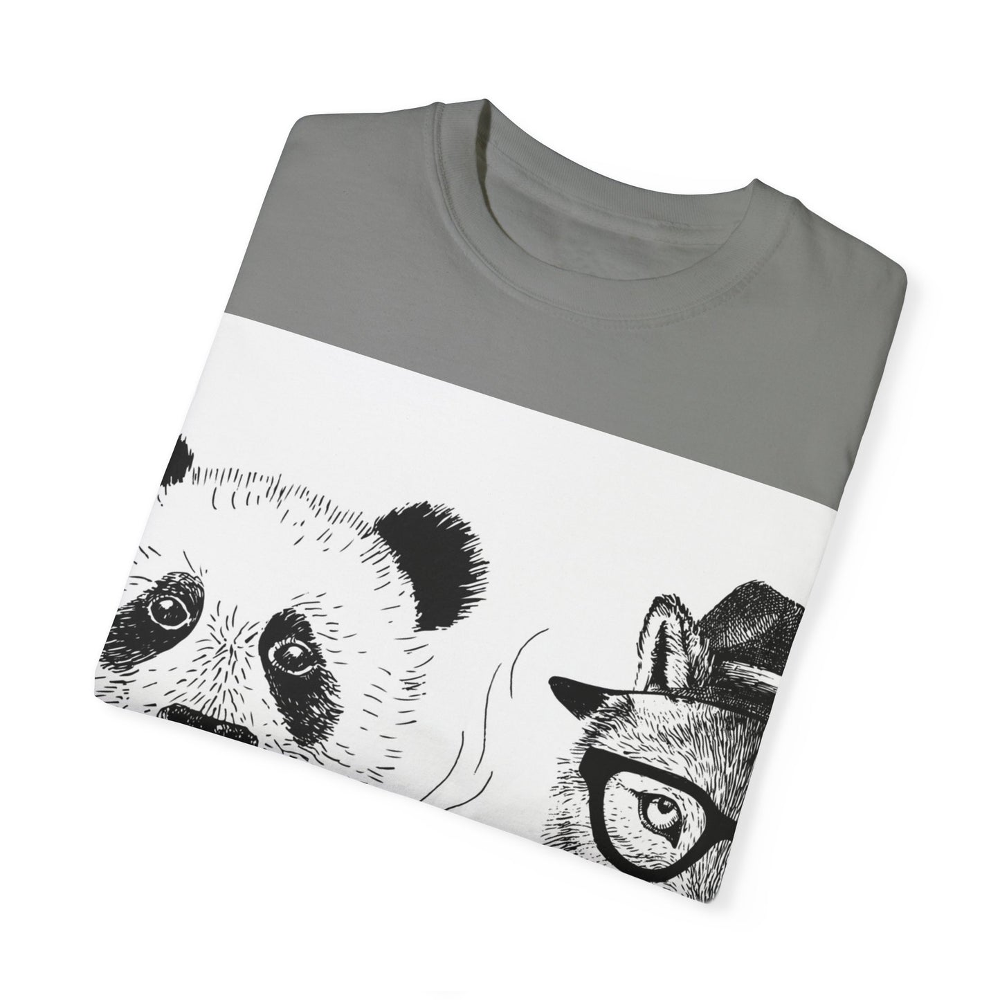 Whimsical Animal Friends T-Shirt - Stylish Panda & Wolf Design