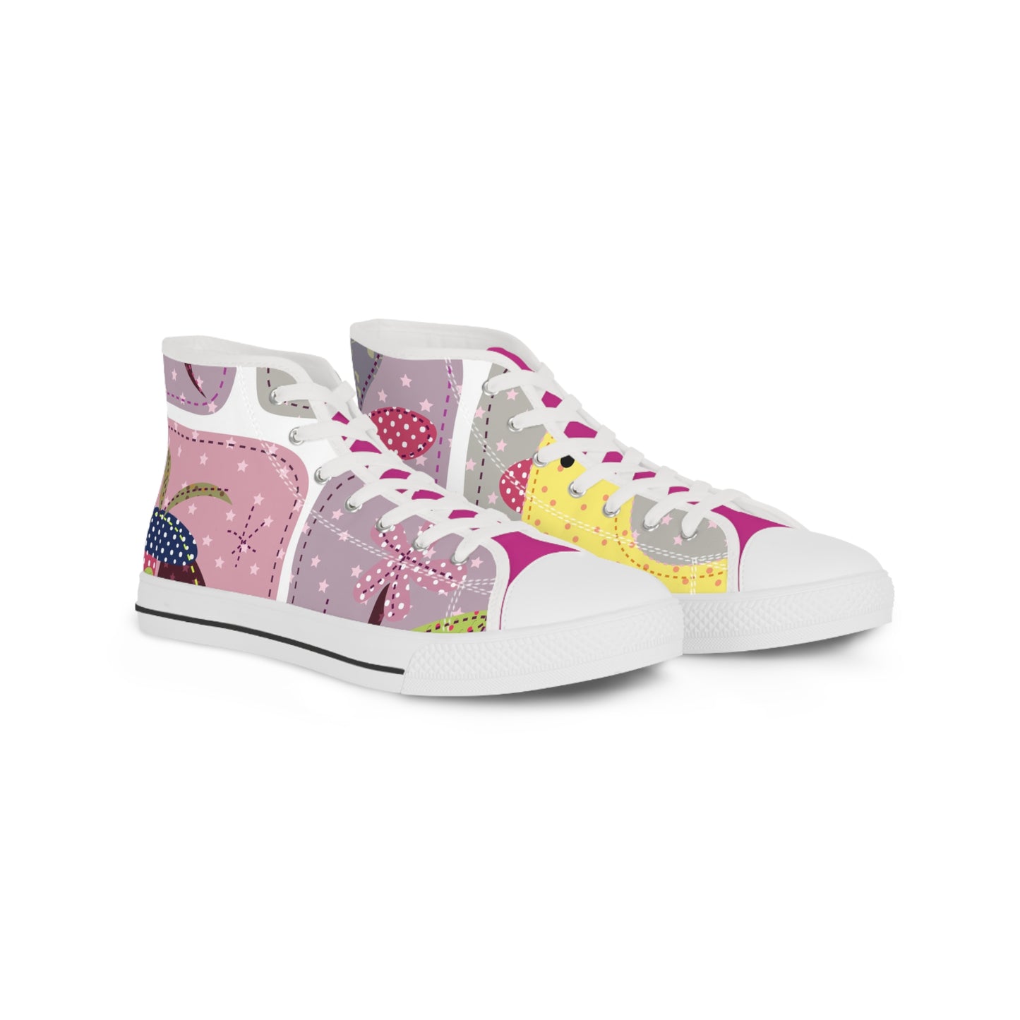 Men's High Top Sneakers - Vibrant Pink Fish Design