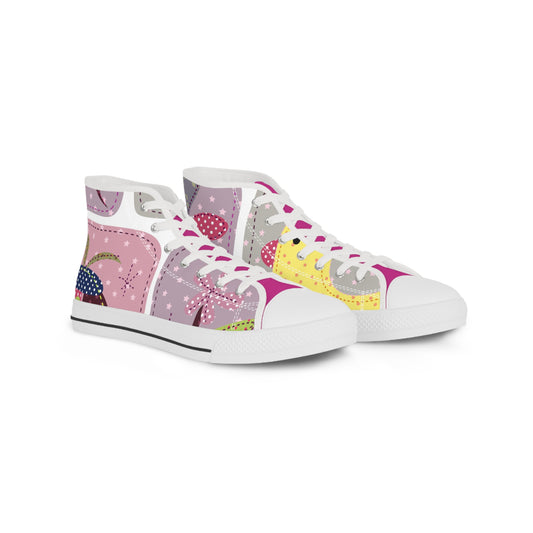 Men's High Top Sneakers - Vibrant Pink Fish Design