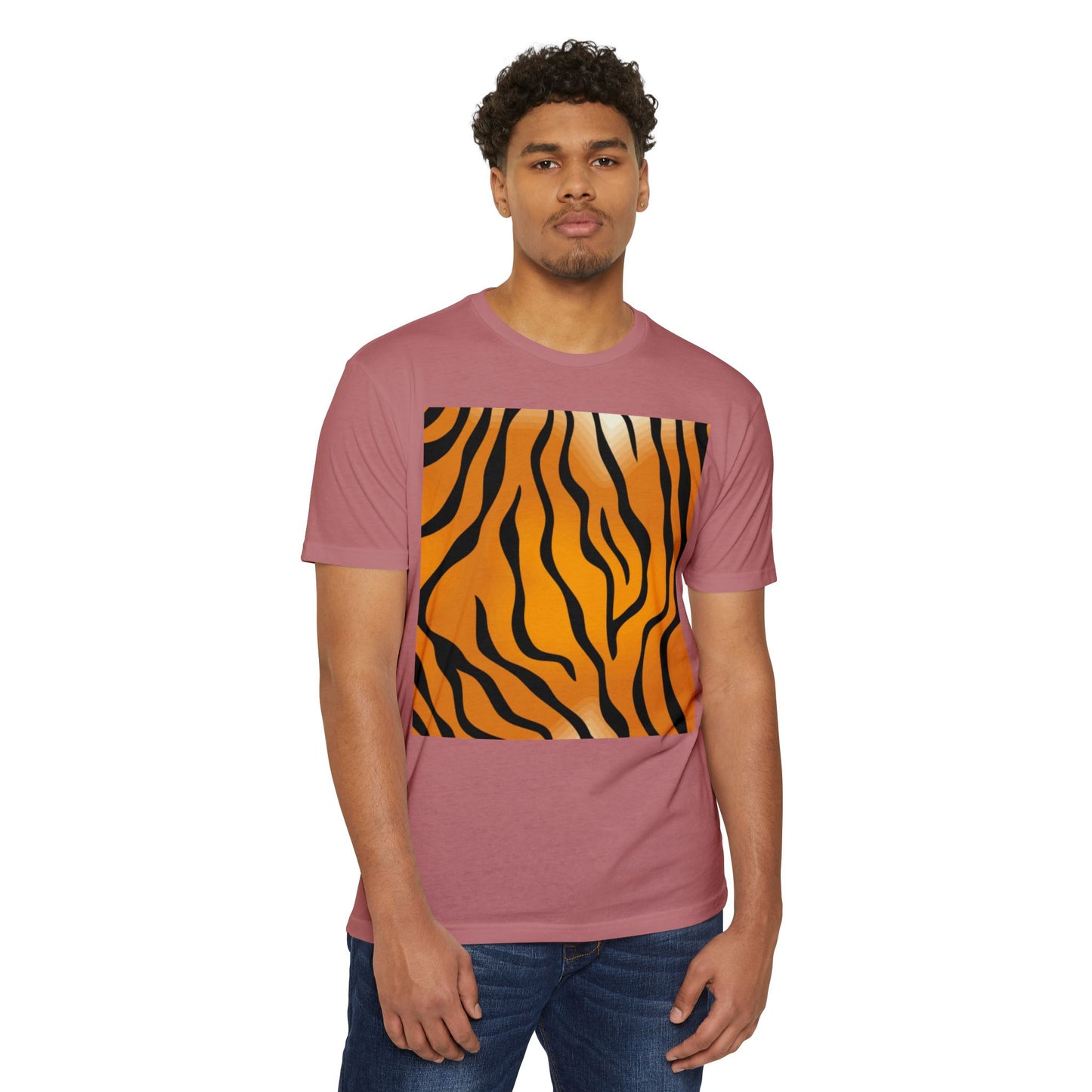 Unisex Tiger Stripe CVC Jersey T-Shirt - Bold Wild Pattern for Casual Wear