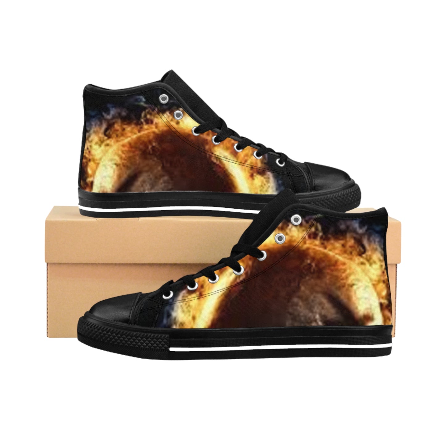 Men's Classic Fire-Inspired High-Top Sneakers - Unique Artistic Design