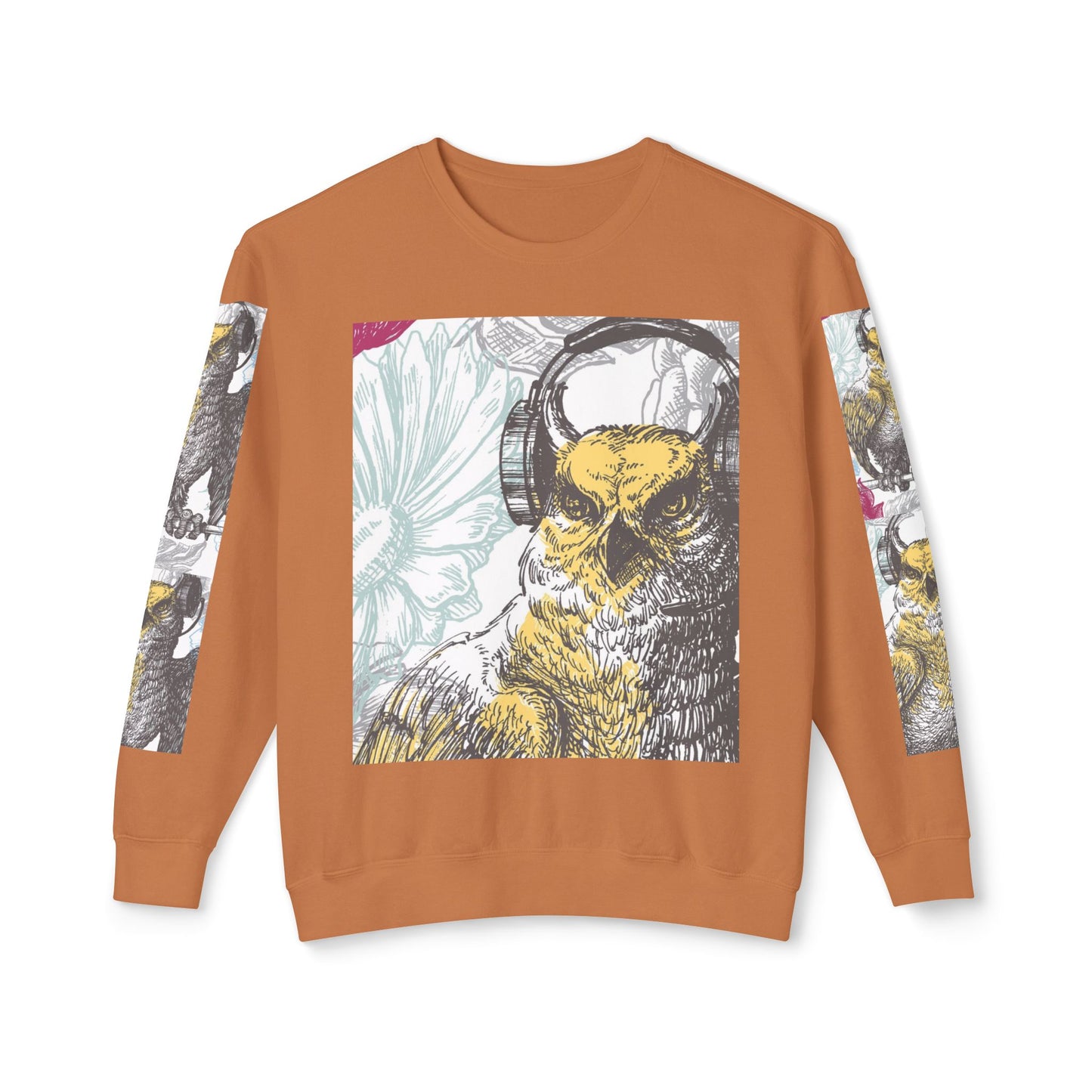 Music Lover's Owl Graphic Crewneck Sweatshirt - Unisex Lightweight Design