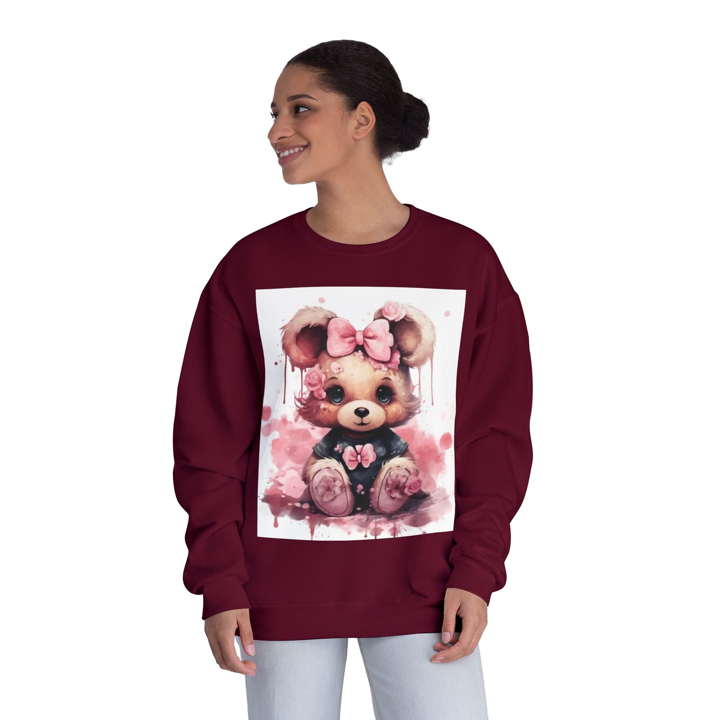 Cute Floral Bear Crewneck Sweatshirt - Cozy Unisex Apparel