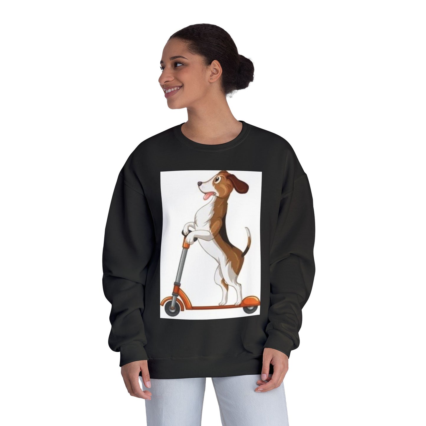 Dog Lover Crewneck Sweatshirt - Fun Beagle on Scooter Design