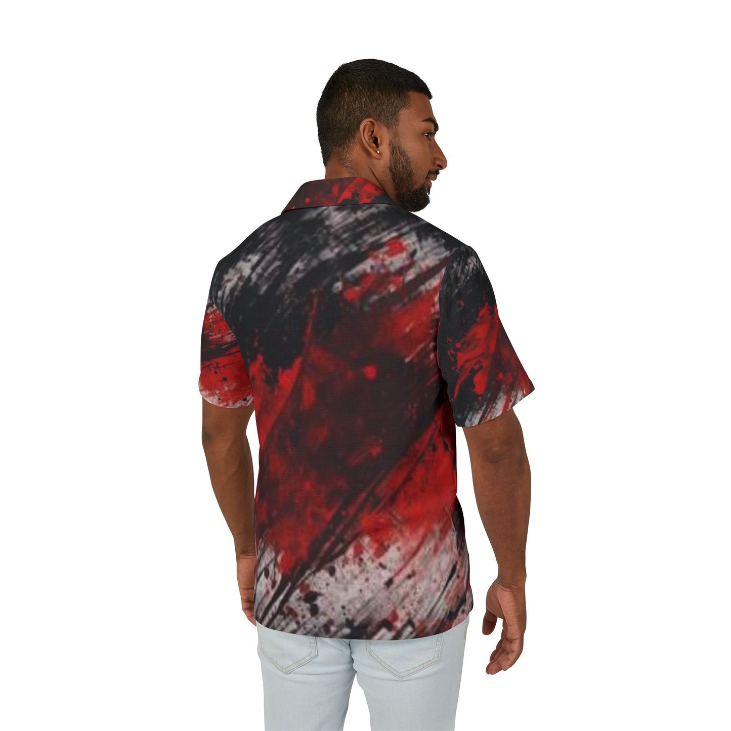 Men's Hawaiian Camp Shirt - Bold Red Abstract Design