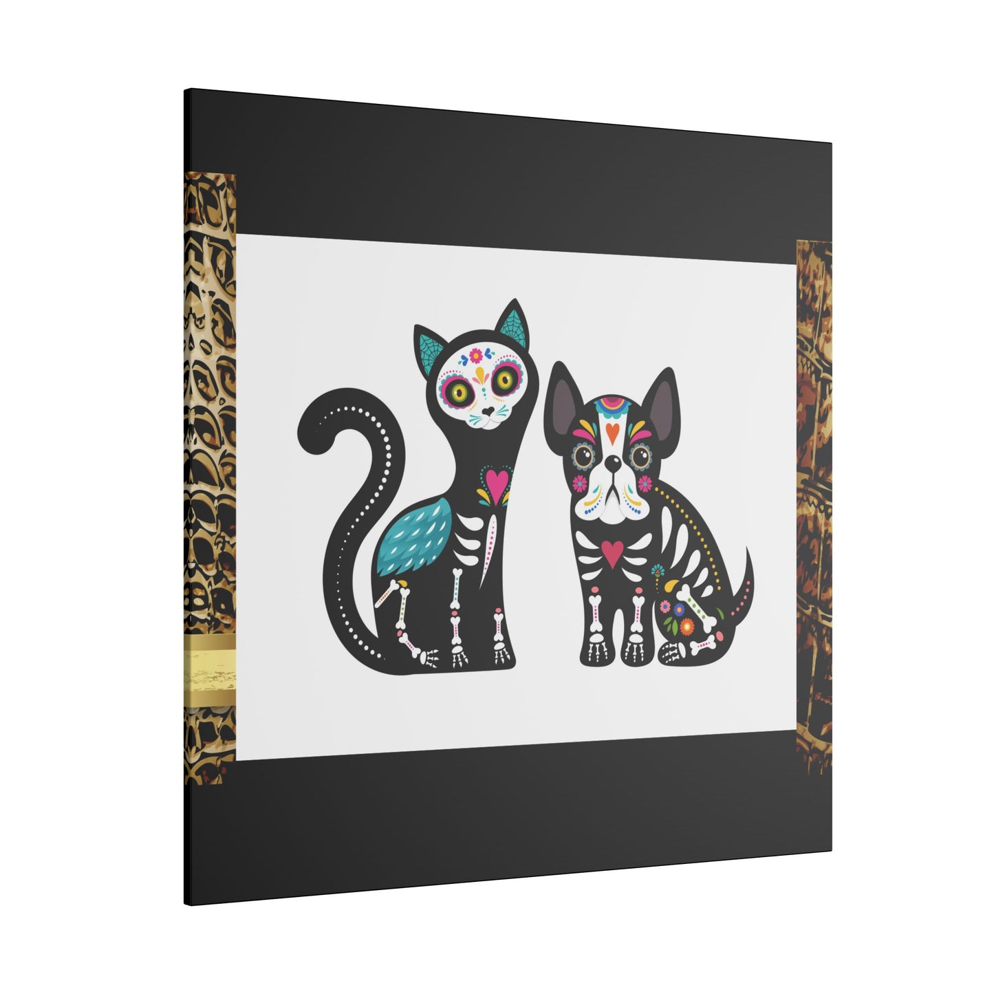 Day of the Dead Pet Canvas Art - Colorful Cat and Dog Wall Decor