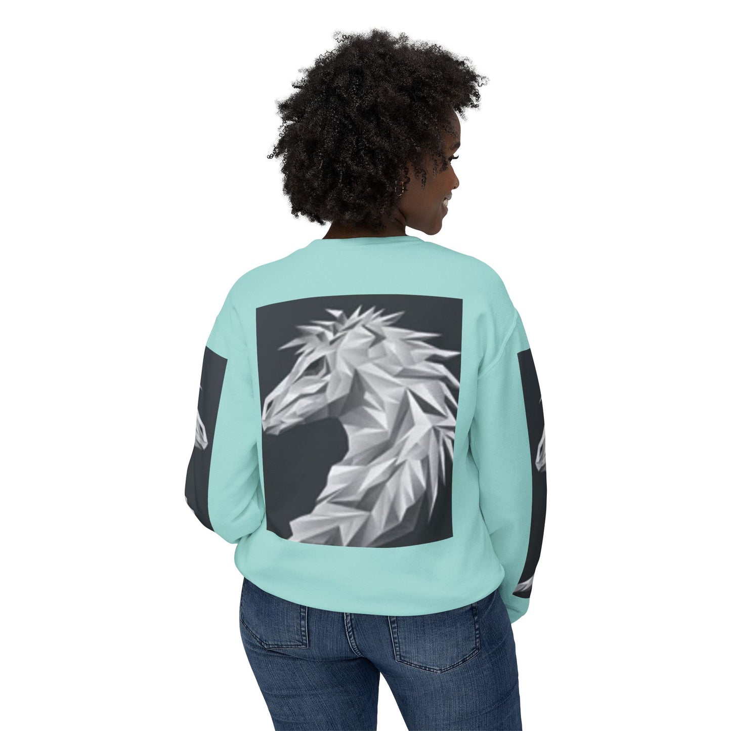 Unisex Lightweight Crewneck Sweatshirt - Stylish Geometric Horse Design
