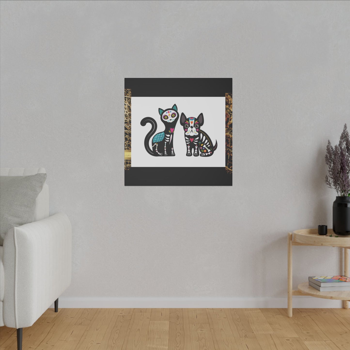 Day of the Dead Pet Canvas Art - Colorful Cat and Dog Wall Decor