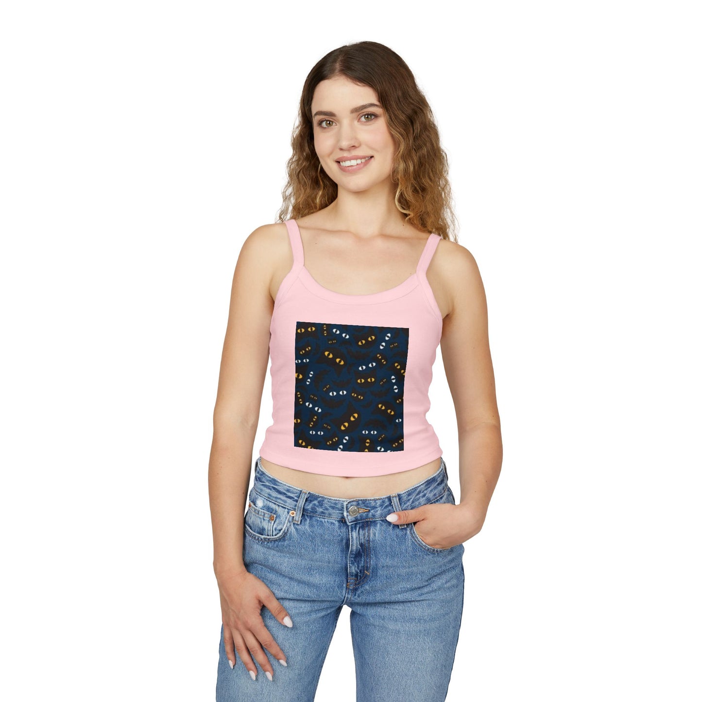 Playful Cat Eyes Spaghetti Strap Tank Top for Cat Lovers