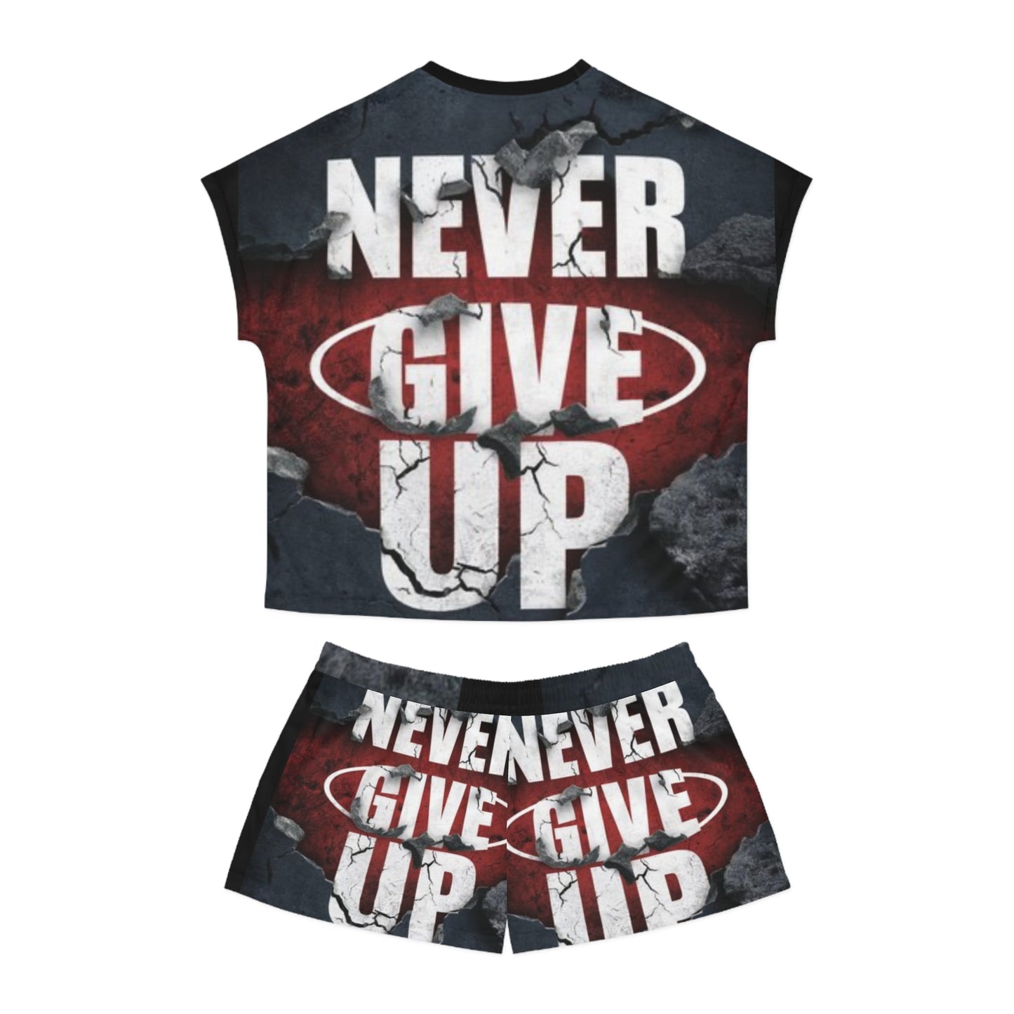 Motivational Women's Pajama Set - 'Never Give Up' Short PJs
