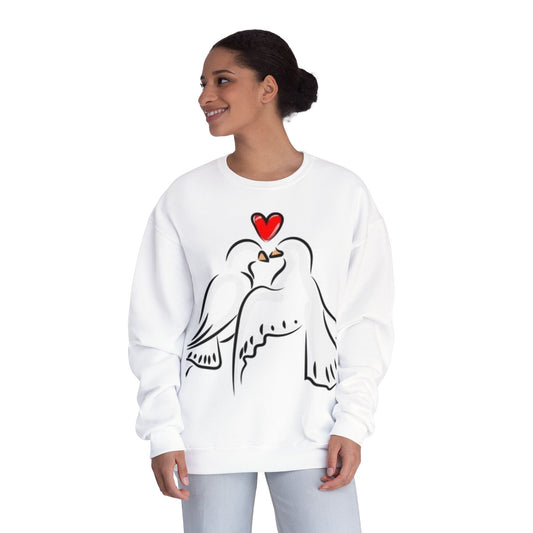 Love Birds Crewneck Sweatshirt - Soft White Unisex Pullover for Couples