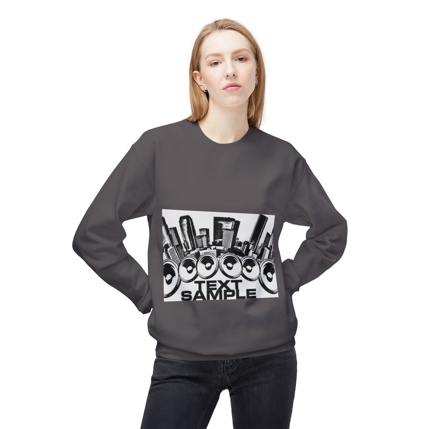 Urban Vibe Sound Wave Crewneck Sweatshirt - Unisex Fleece with Cityscape Design