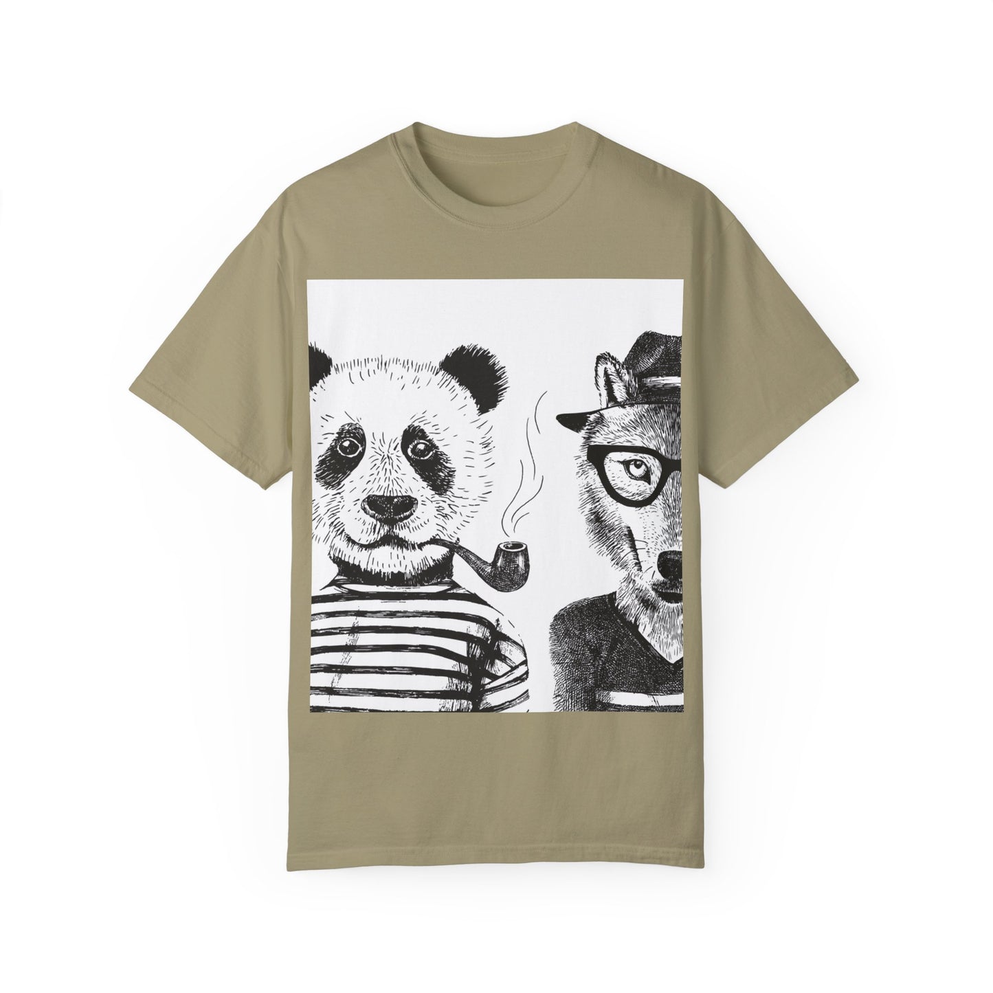 Whimsical Animal Friends T-Shirt - Stylish Panda & Wolf Design