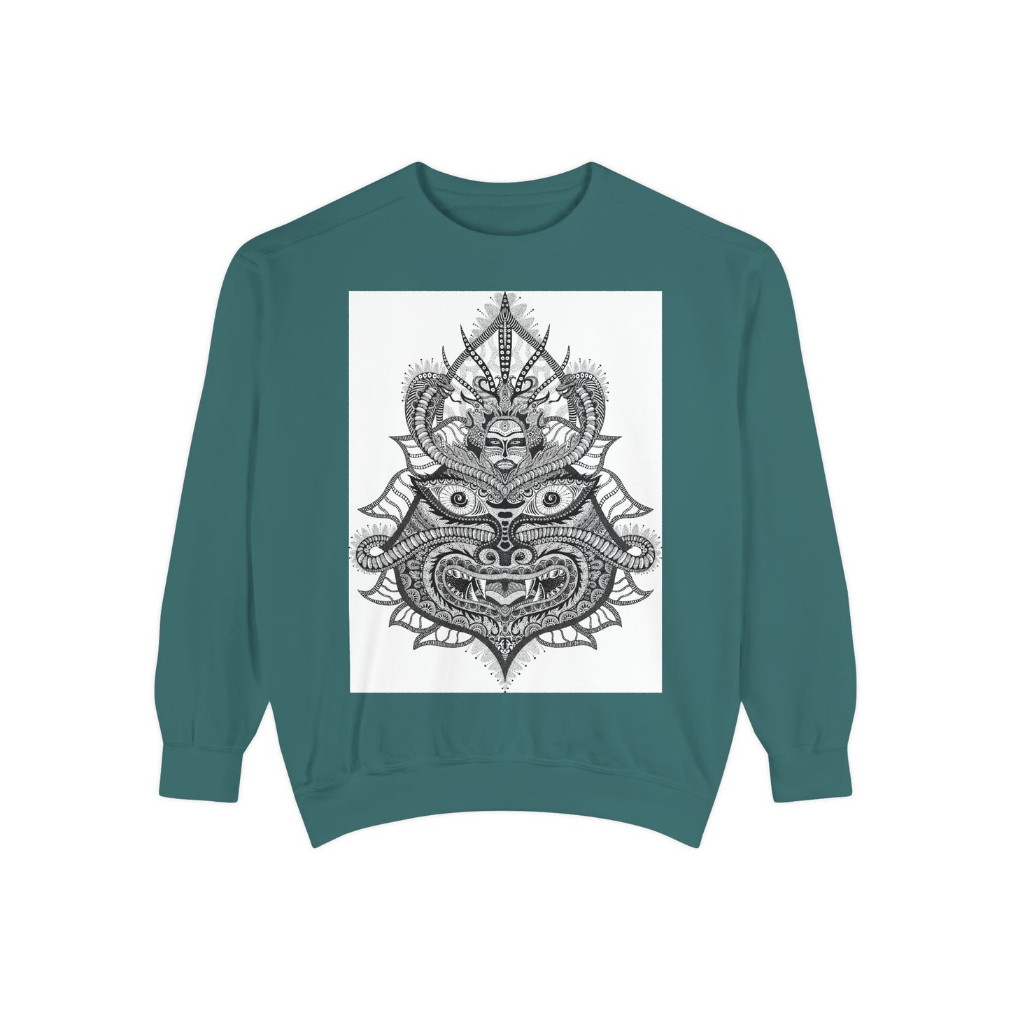 Unique Unisex Garment-Dyed Sweatshirt with Intricate Graphic Design