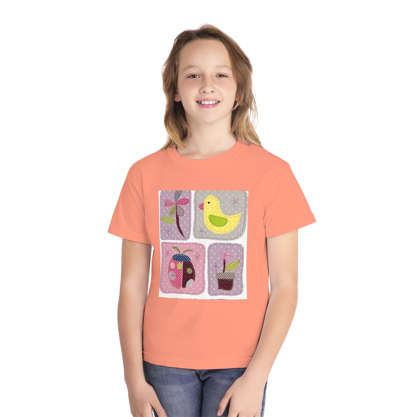 Whimsical Youth Midweight Tee with Cute Bird and Nature Designs