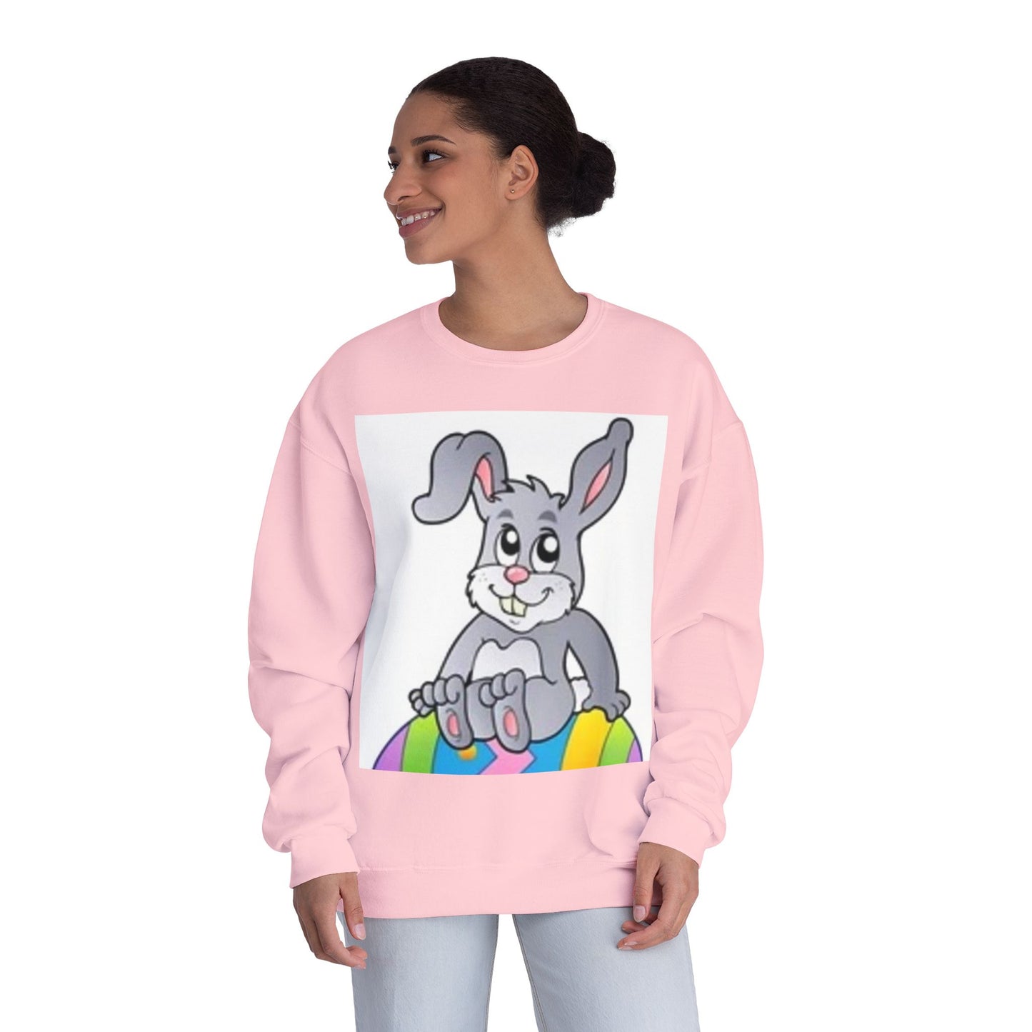 Cozy Rabbit Graphic Crewneck Sweatshirt - Perfect for Spring Celebrations