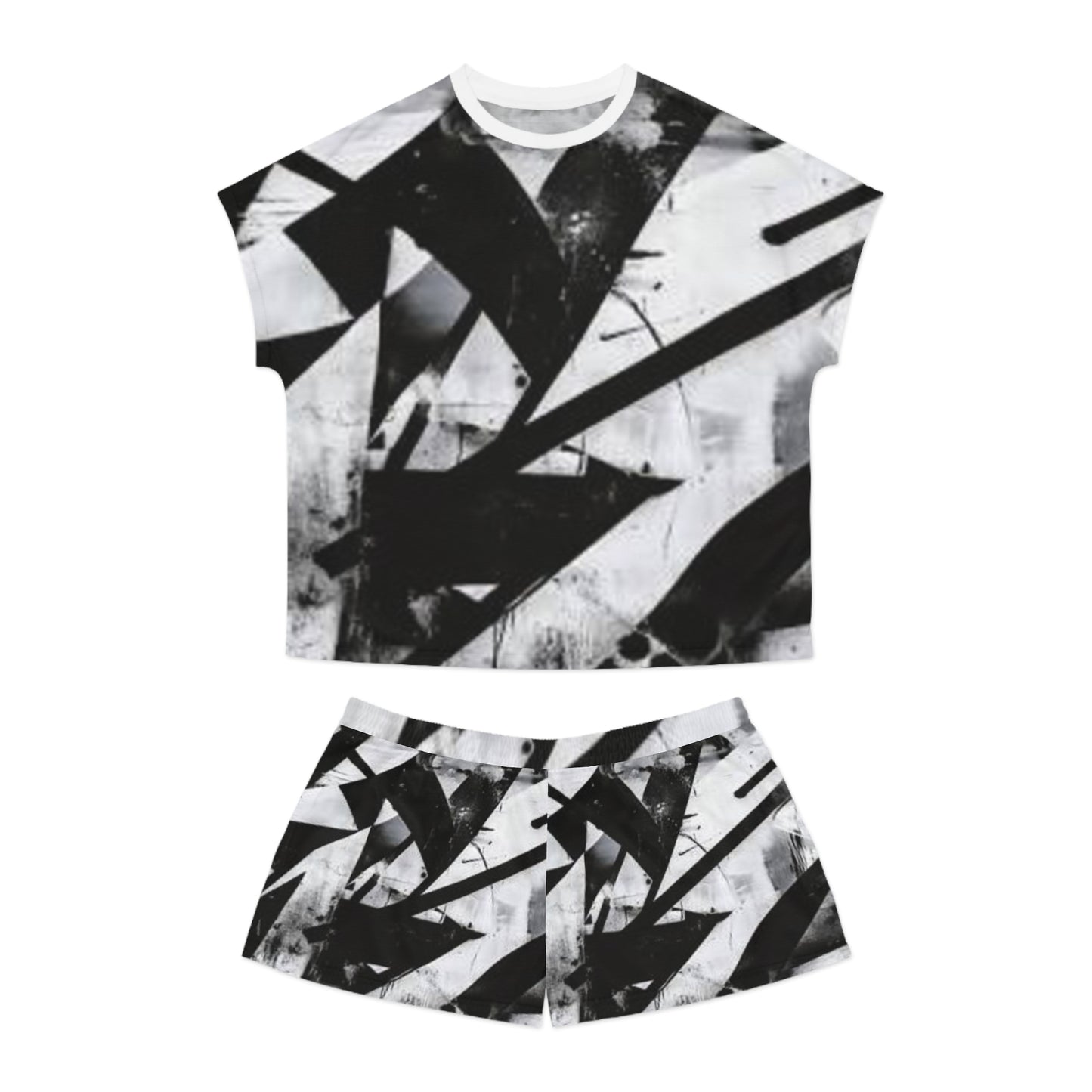 Chic Abstract Women's Pajama Set - Modern Black & White Style