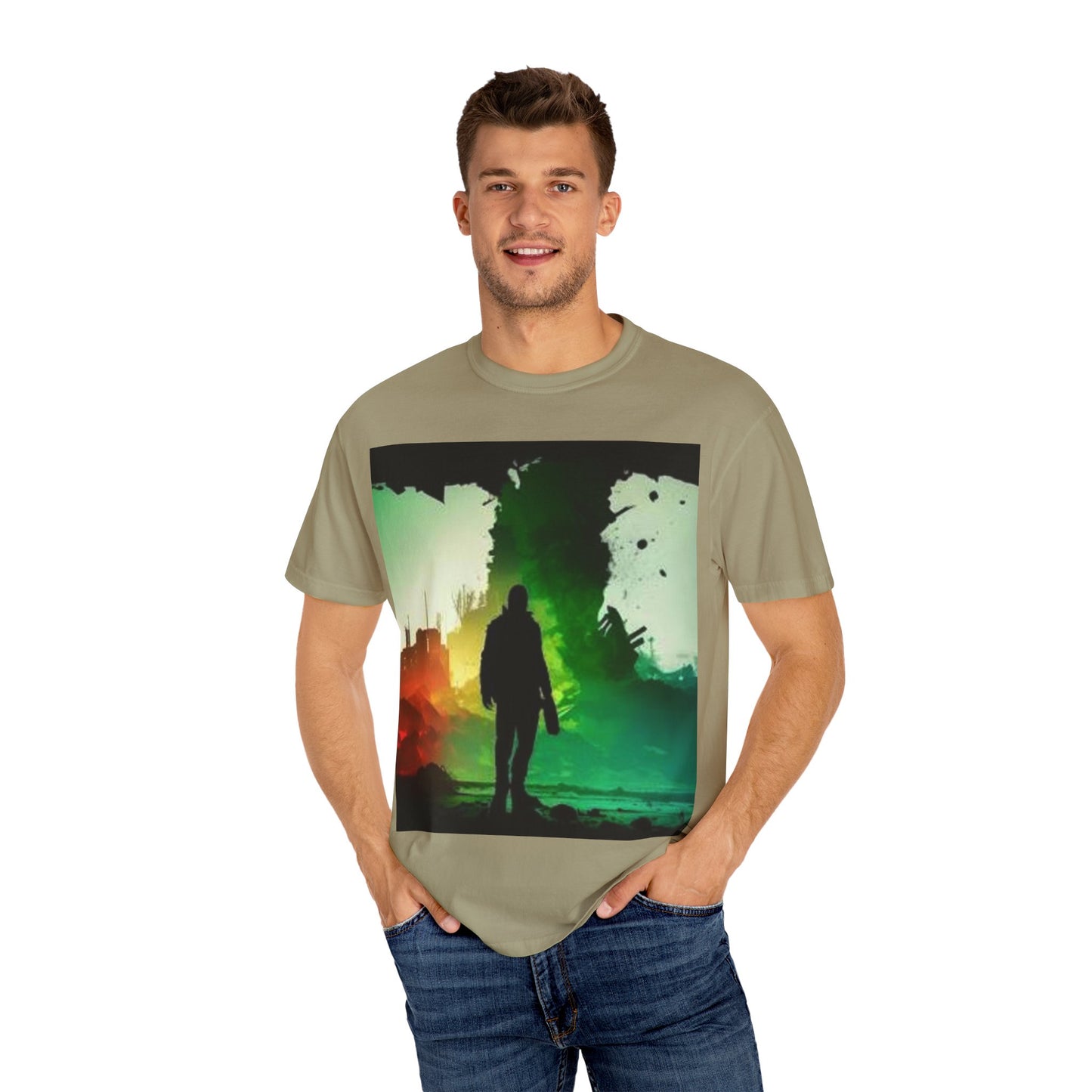 Vintage-Inspired Unisex Garment-Dyed T-Shirt with Artistic Print