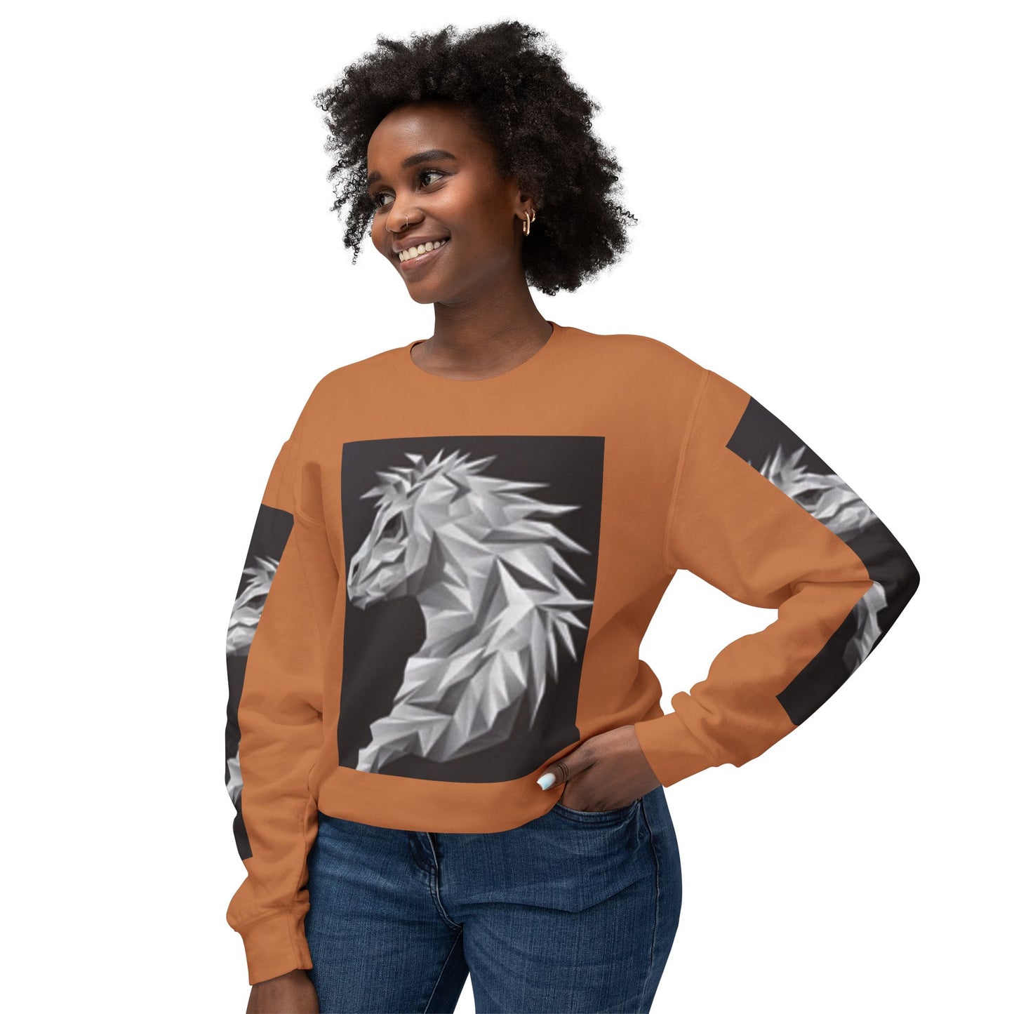 Unisex Lightweight Crewneck Sweatshirt - Stylish Geometric Horse Design