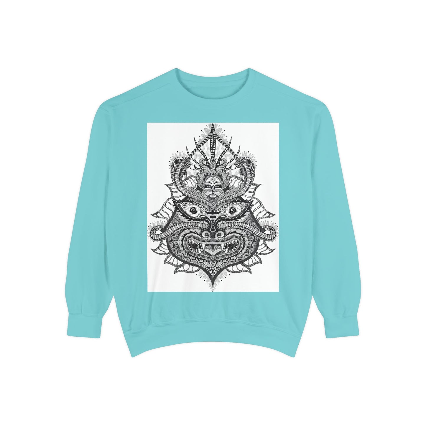 Unique Unisex Garment-Dyed Sweatshirt with Intricate Graphic Design