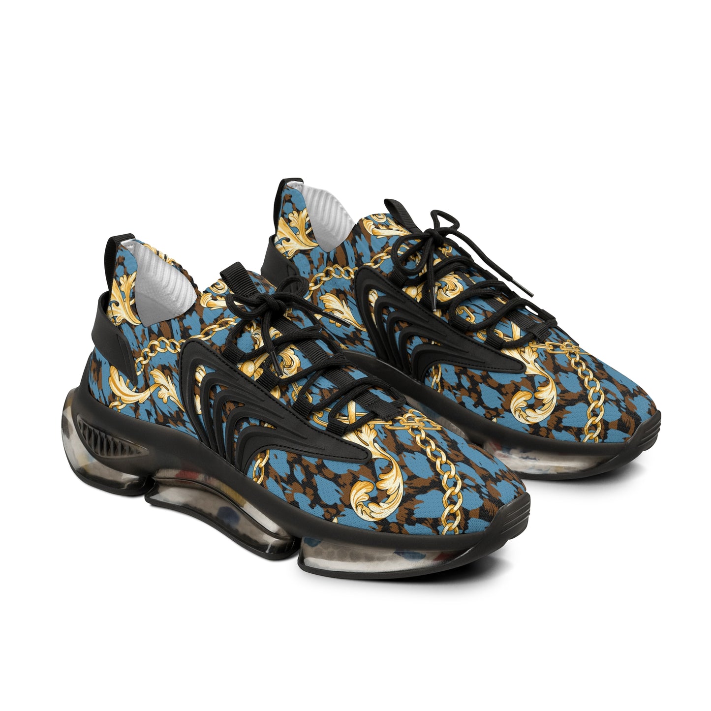 Stylish Men's Mesh Sneakers with Gold Chain Design - Trendy Athletic Footwear