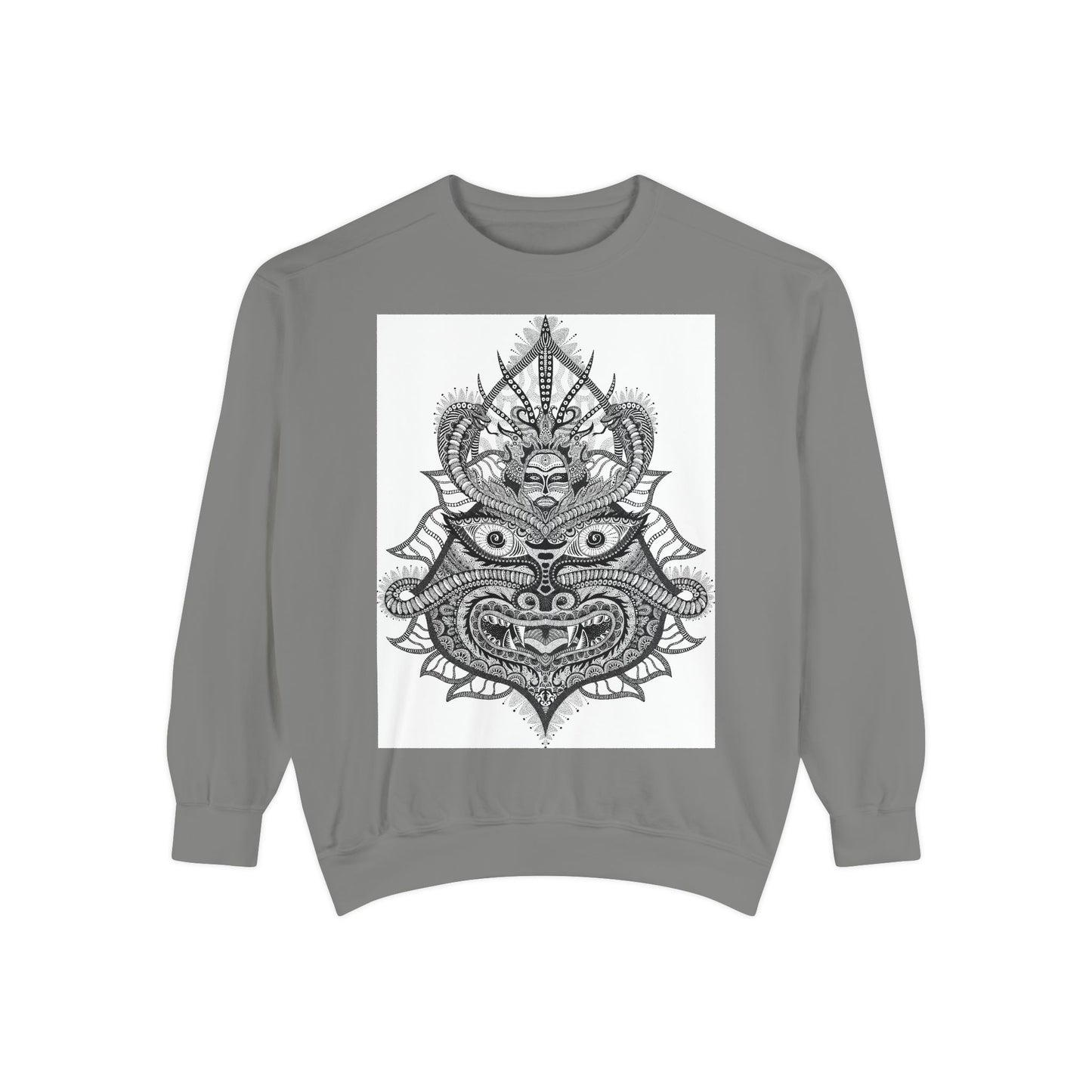 Unique Unisex Garment-Dyed Sweatshirt with Intricate Graphic Design