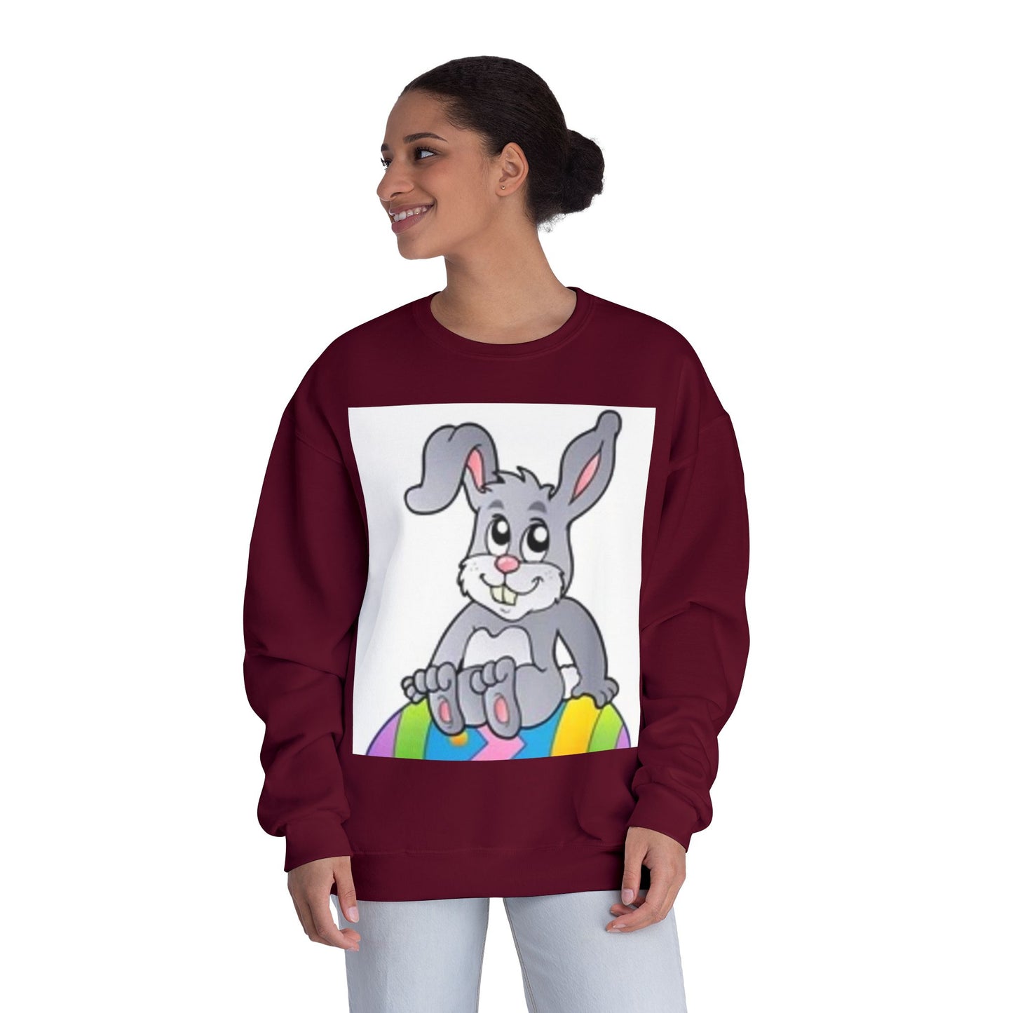 Cozy Rabbit Graphic Crewneck Sweatshirt - Perfect for Spring Celebrations
