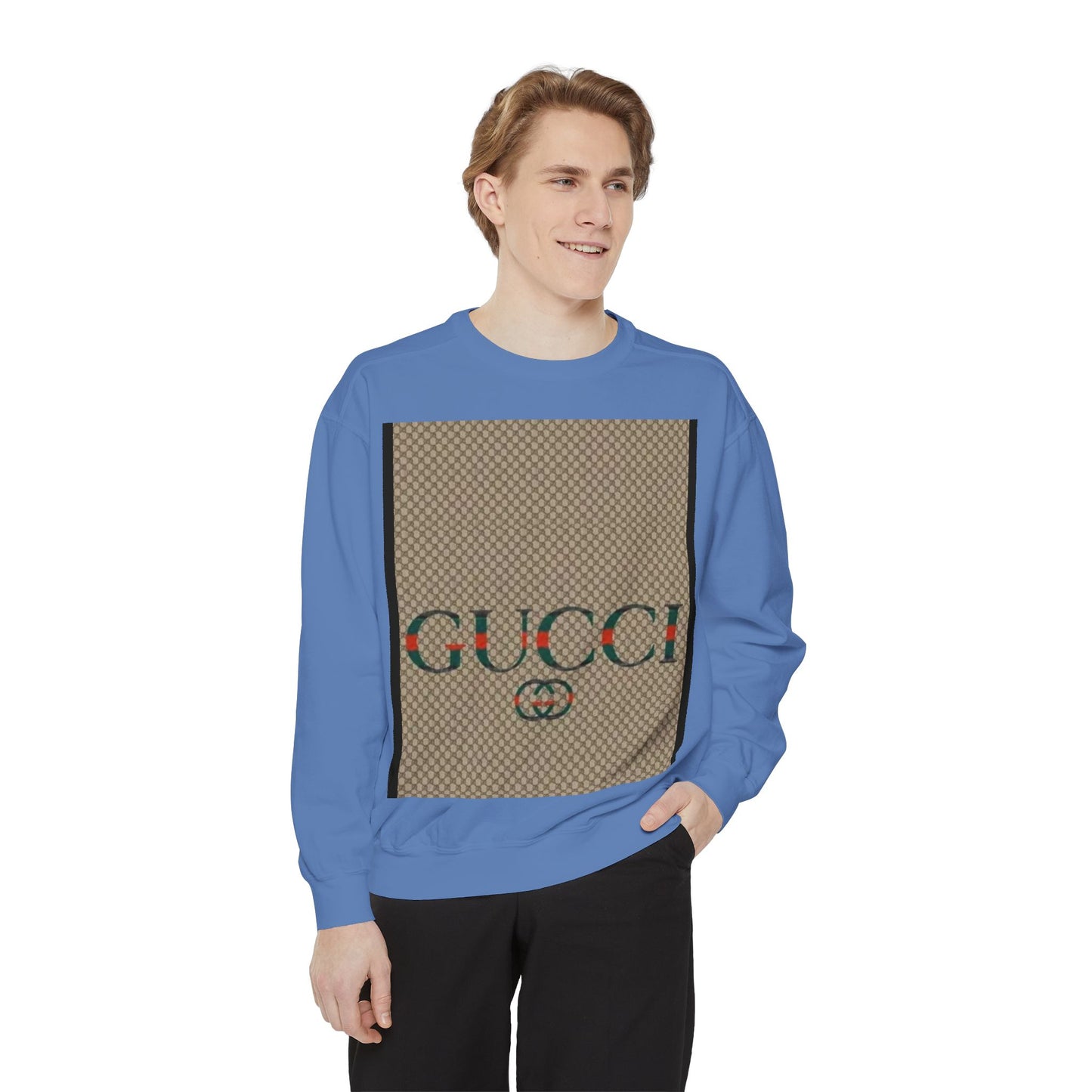 Fashionable Unisex Garment-Dyed Sweatshirt with GUCCI Design