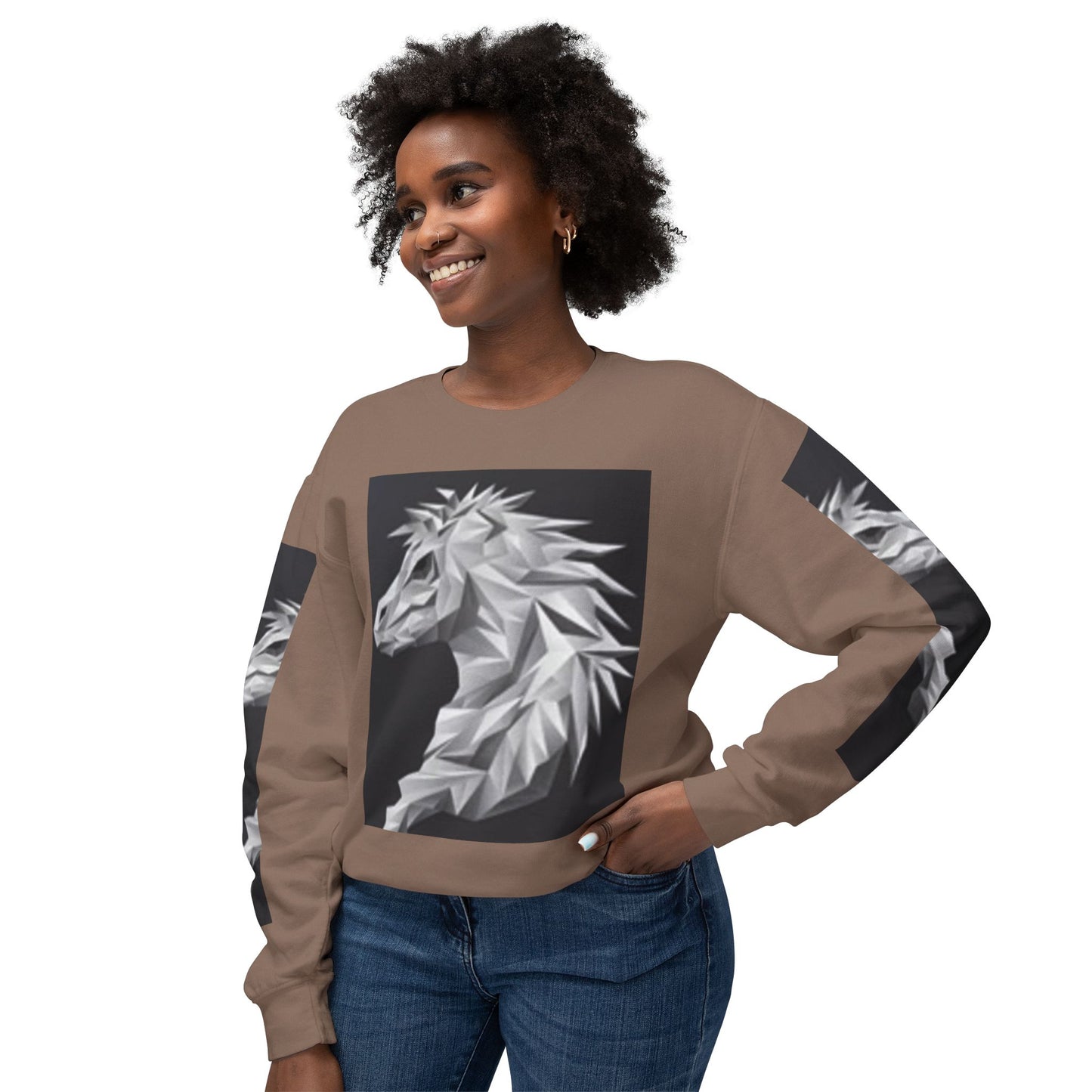 Unisex Lightweight Crewneck Sweatshirt - Stylish Geometric Horse Design