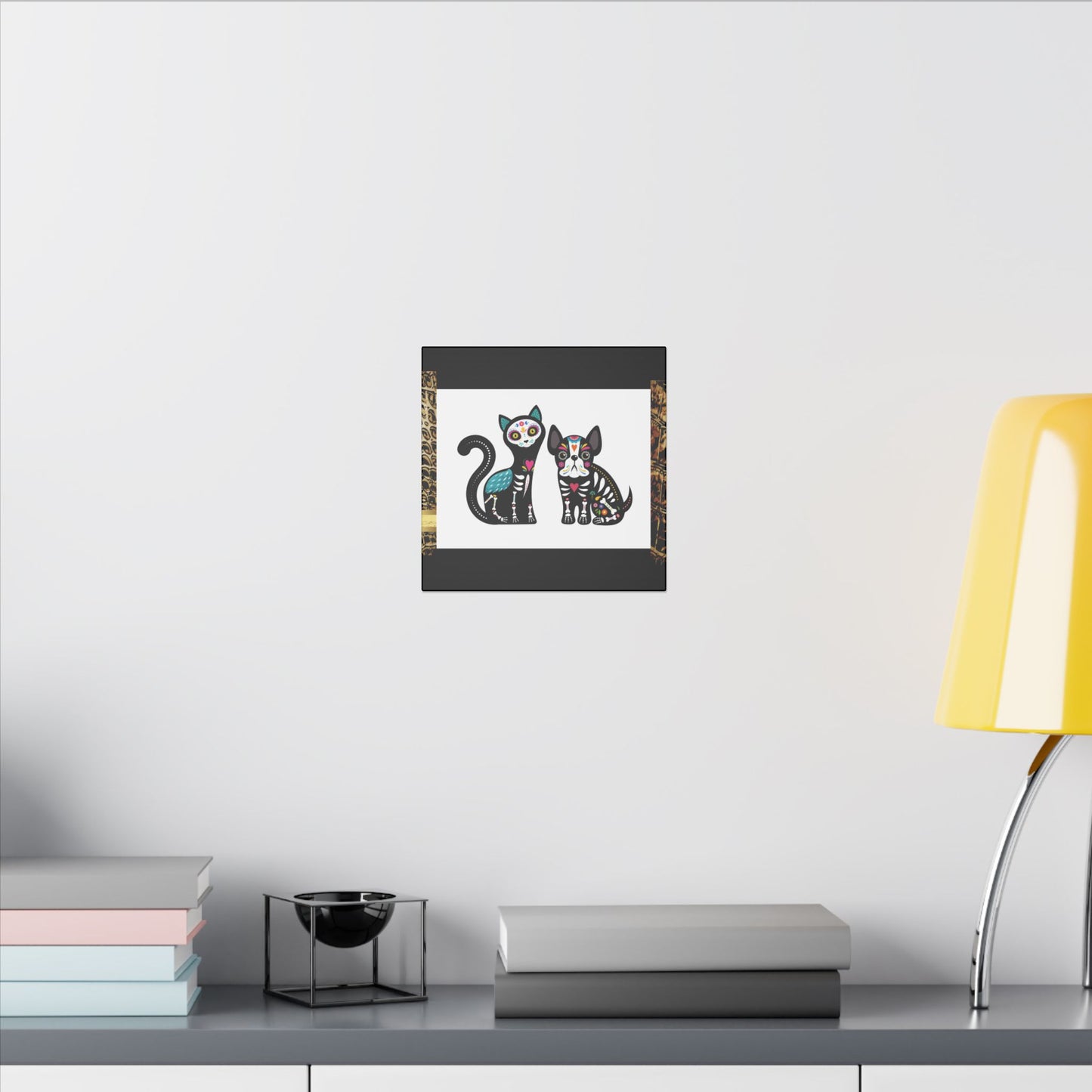 Day of the Dead Pet Canvas Art - Colorful Cat and Dog Wall Decor