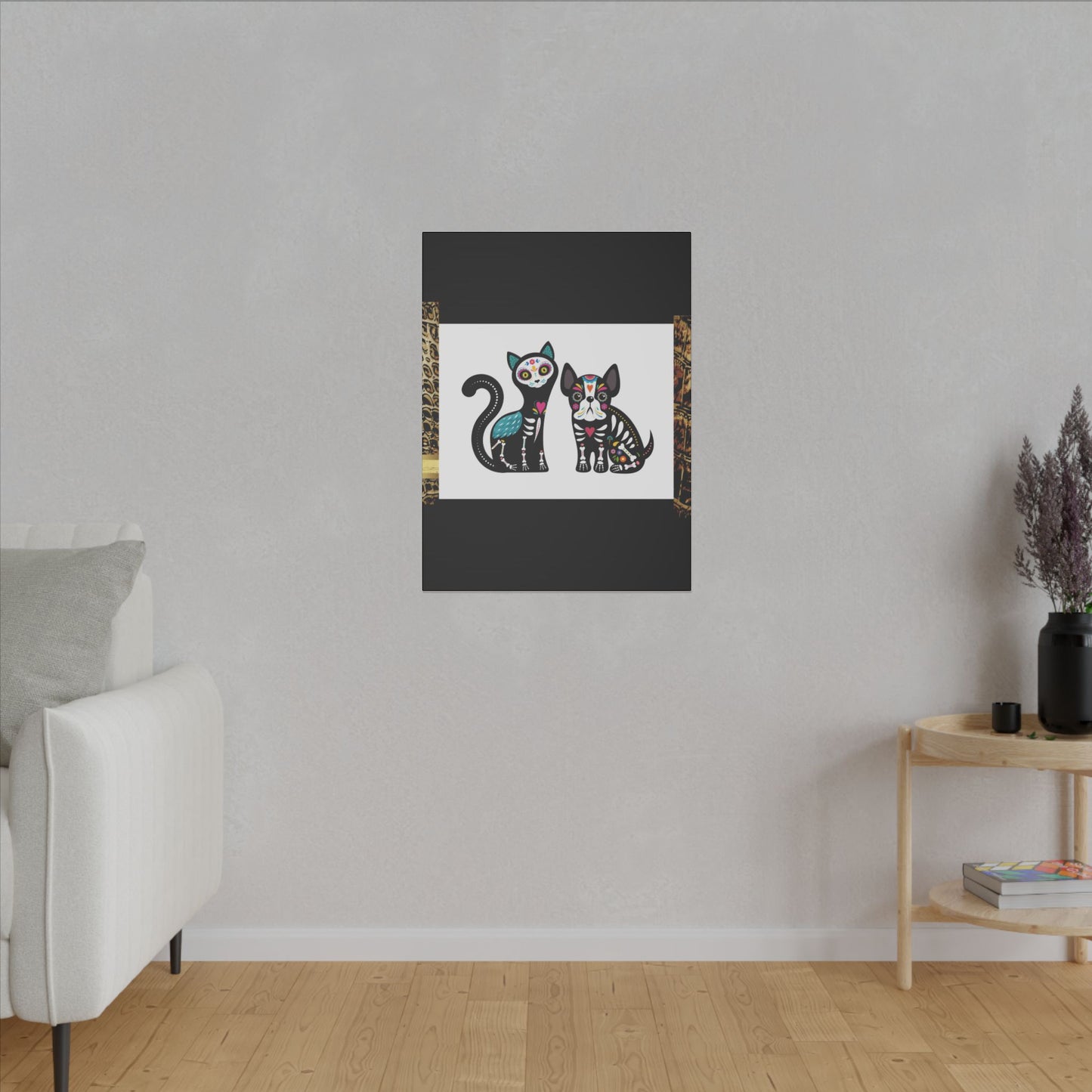 Day of the Dead Pet Canvas Art - Colorful Cat and Dog Wall Decor