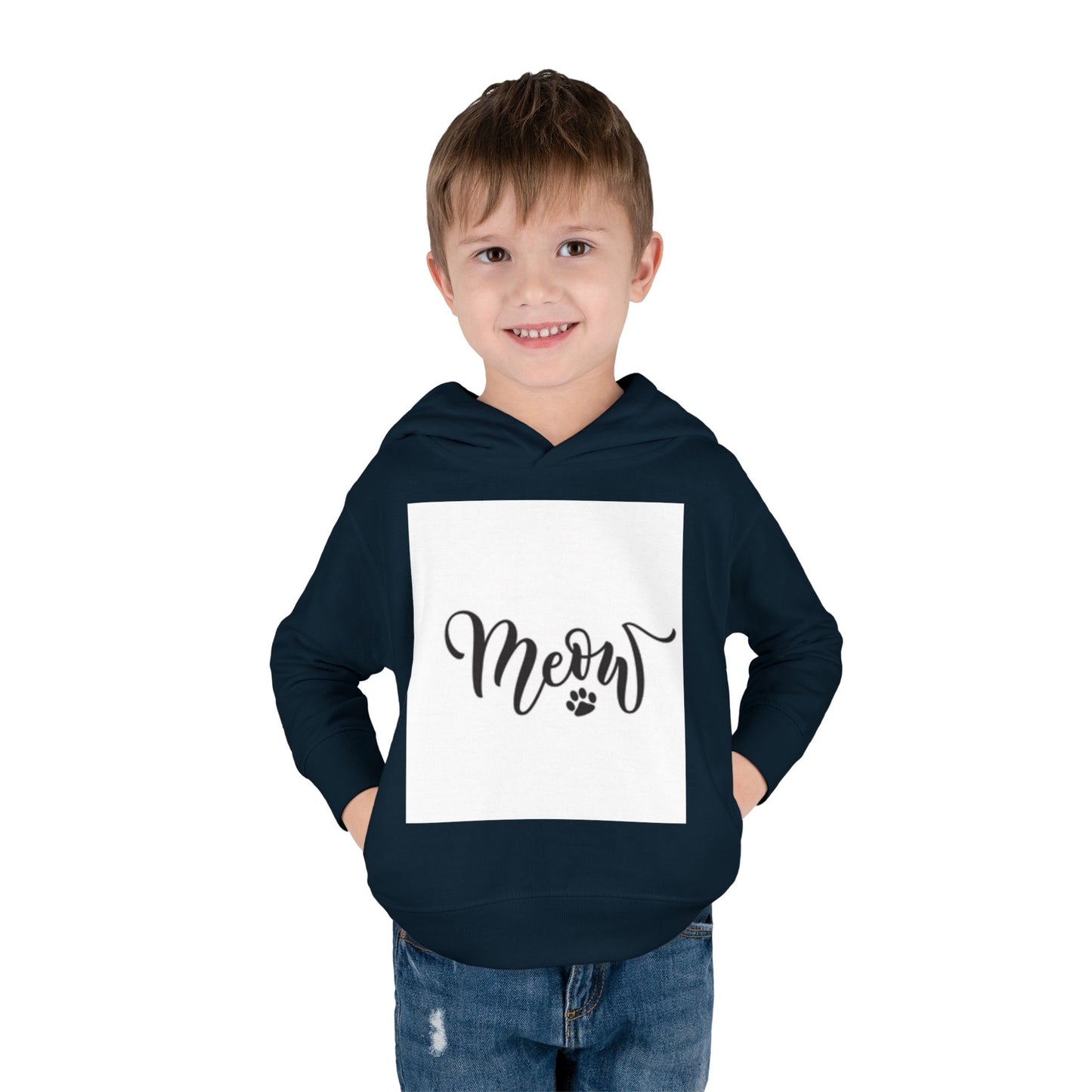 Cute Toddler Pullover Fleece Hoodie - 'Meow' Cat Design