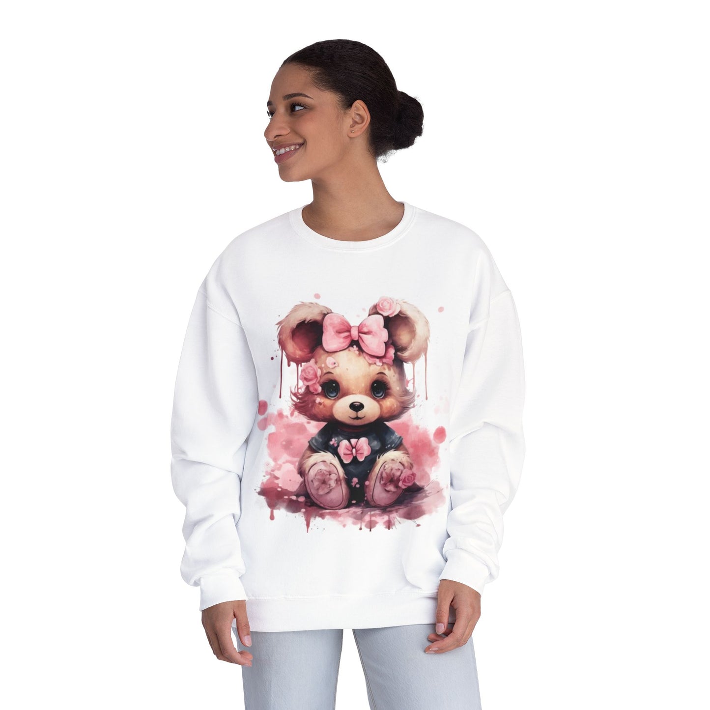 Cute Floral Bear Crewneck Sweatshirt - Cozy Unisex Apparel