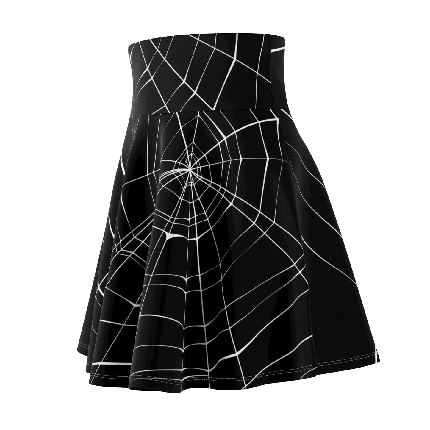 Black Web-Patterned Women's Skater Skirt - Stylish & Versatile Fashion