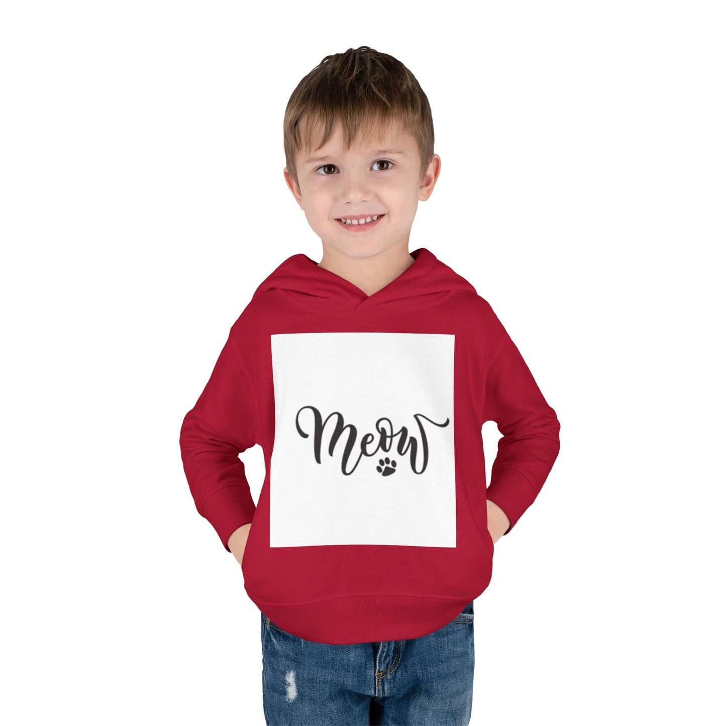 Cute Toddler Pullover Fleece Hoodie - 'Meow' Cat Design