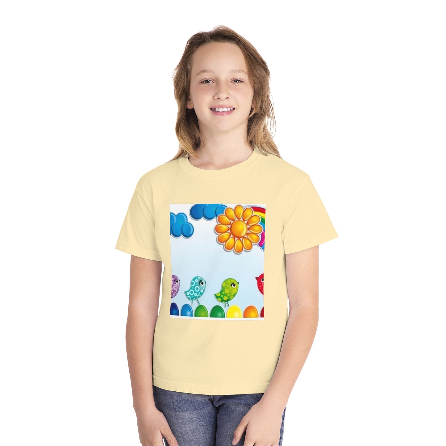Colorful Spring Birds Youth Midweight Tee | Fun and Playful Shirt for Kids