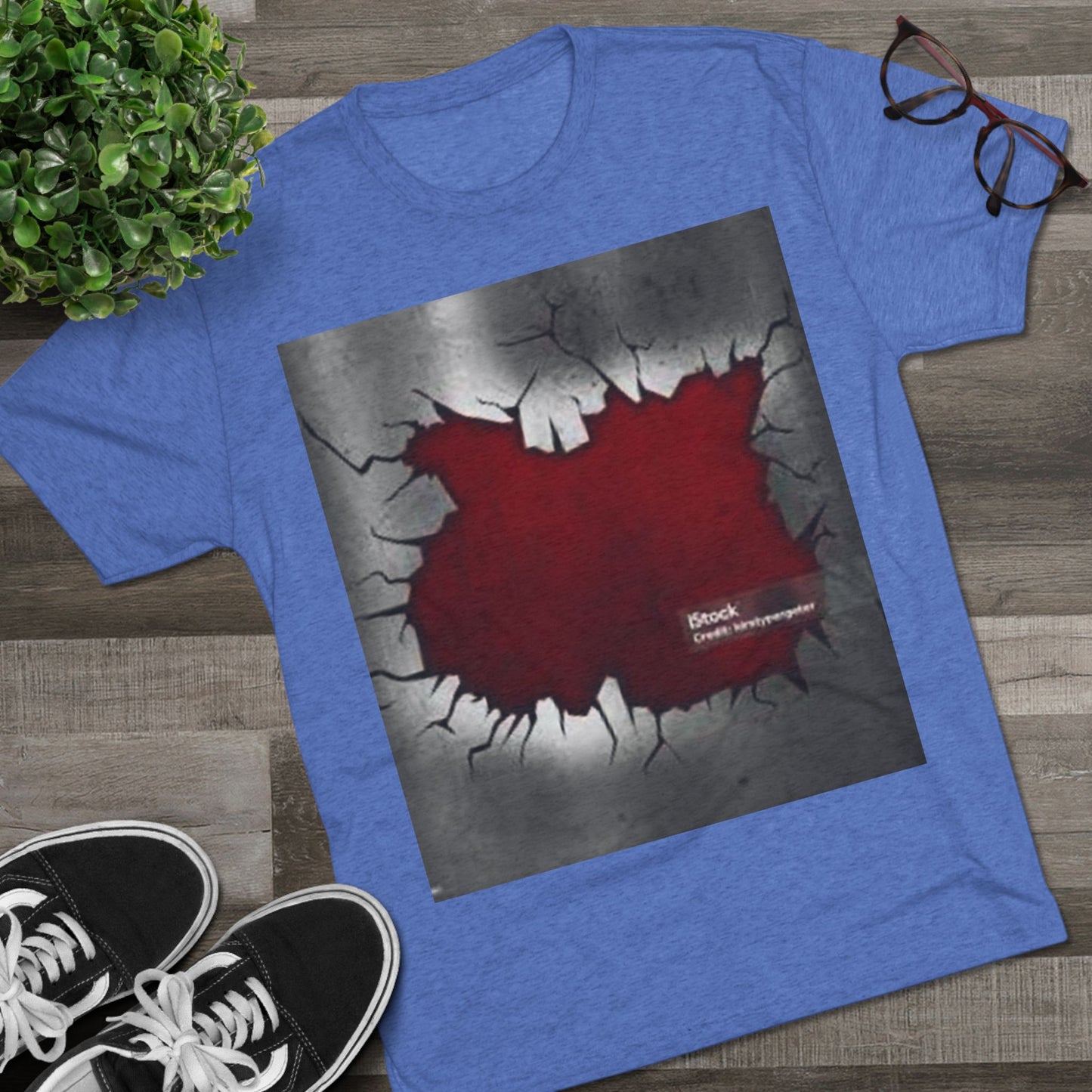 Bold Graphic Unisex Tri-Blend Crew Tee - Edgy Cracked Wall Design