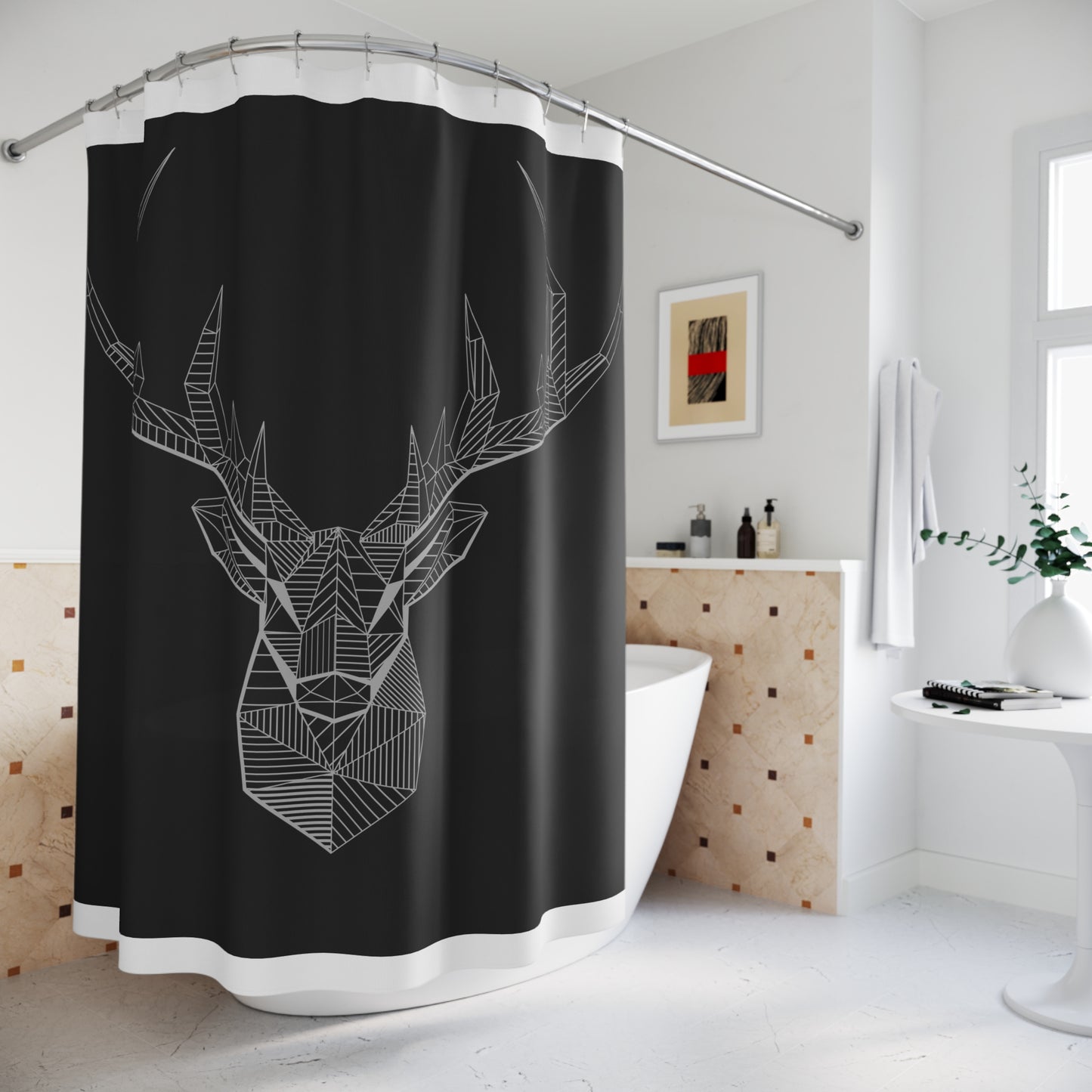 Geometric Deer Shower Curtain - Modern Bathroom Decor