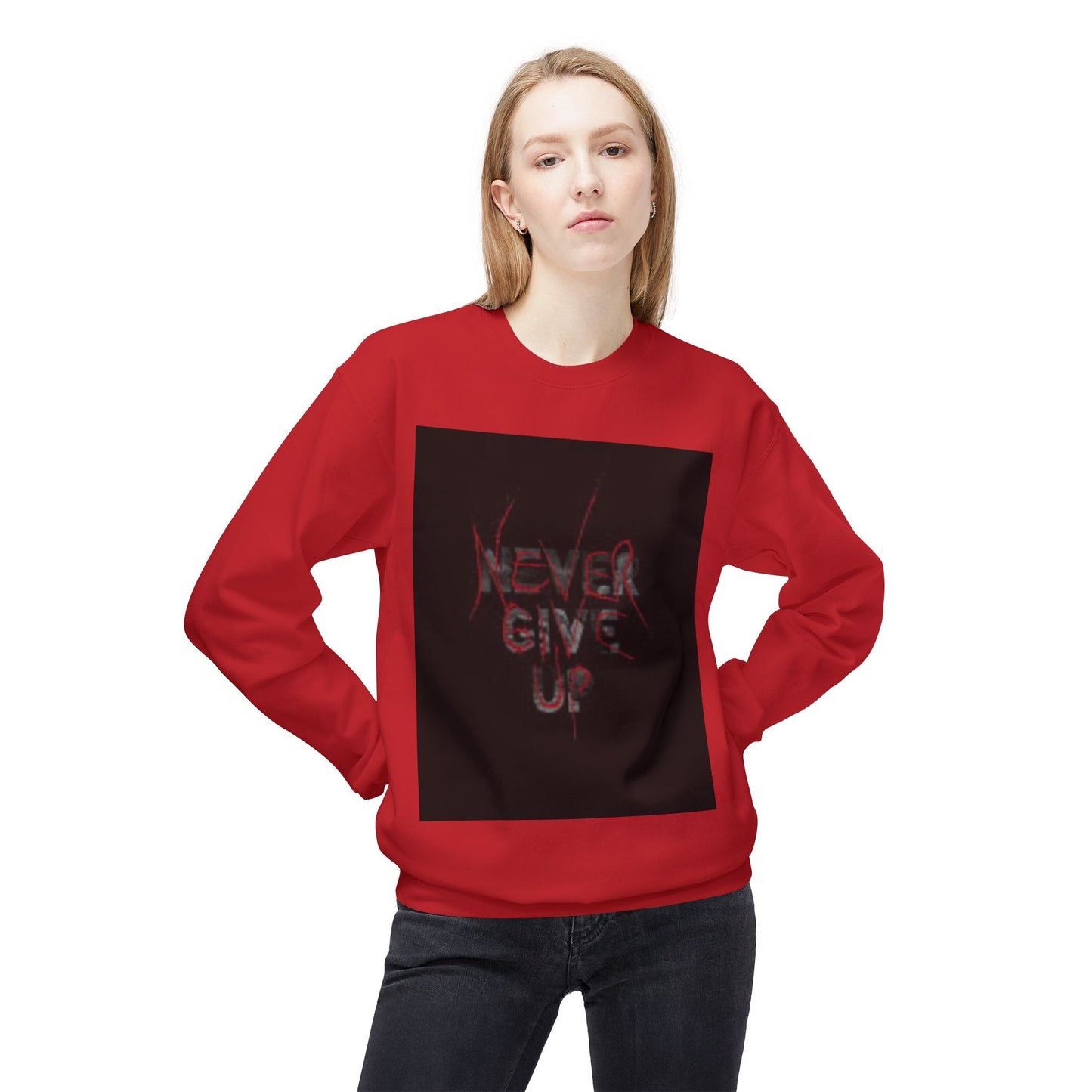 Motivational 'Never Give Up' Crewneck Sweatshirt - Unisex Midweight Fleece