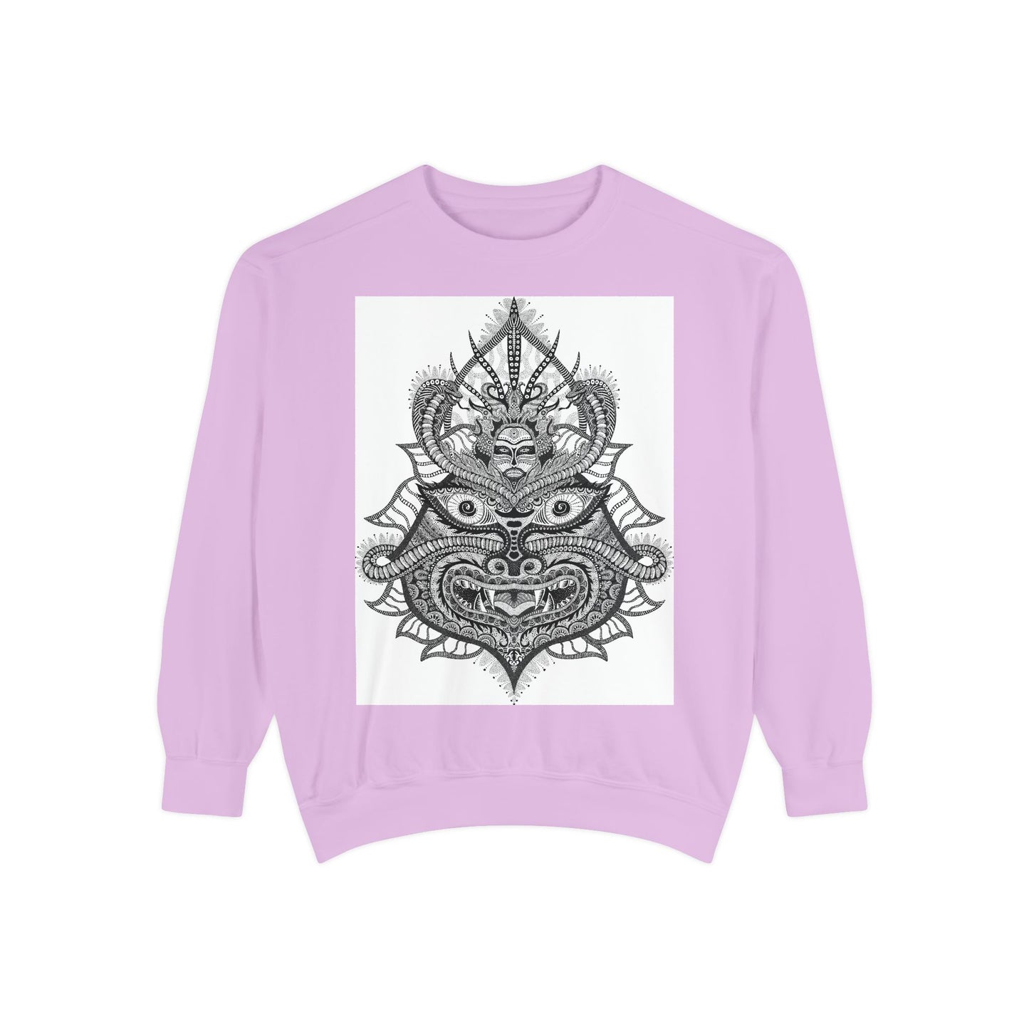 Unique Unisex Garment-Dyed Sweatshirt with Intricate Graphic Design