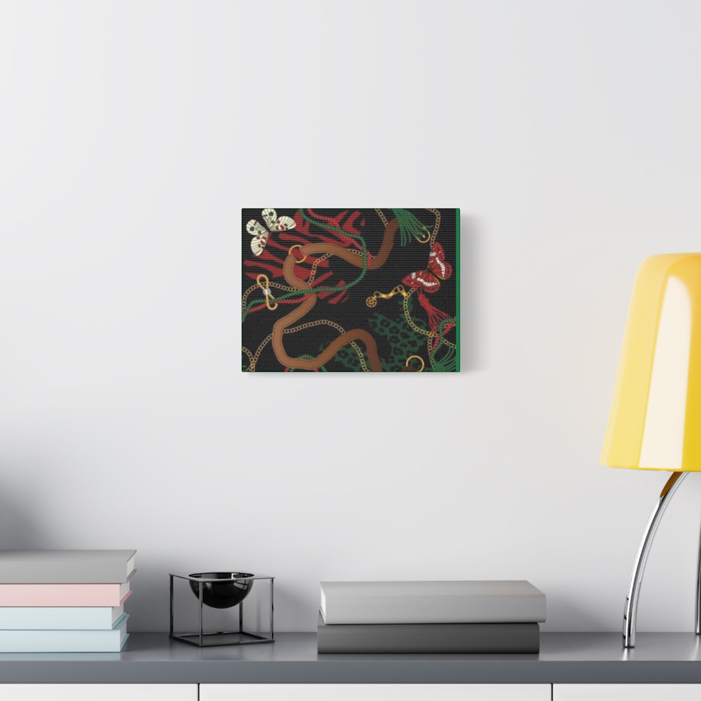 Elegant Matte Canvas Wall Art - Unique Mixed Pattern with Butterflies & Chains