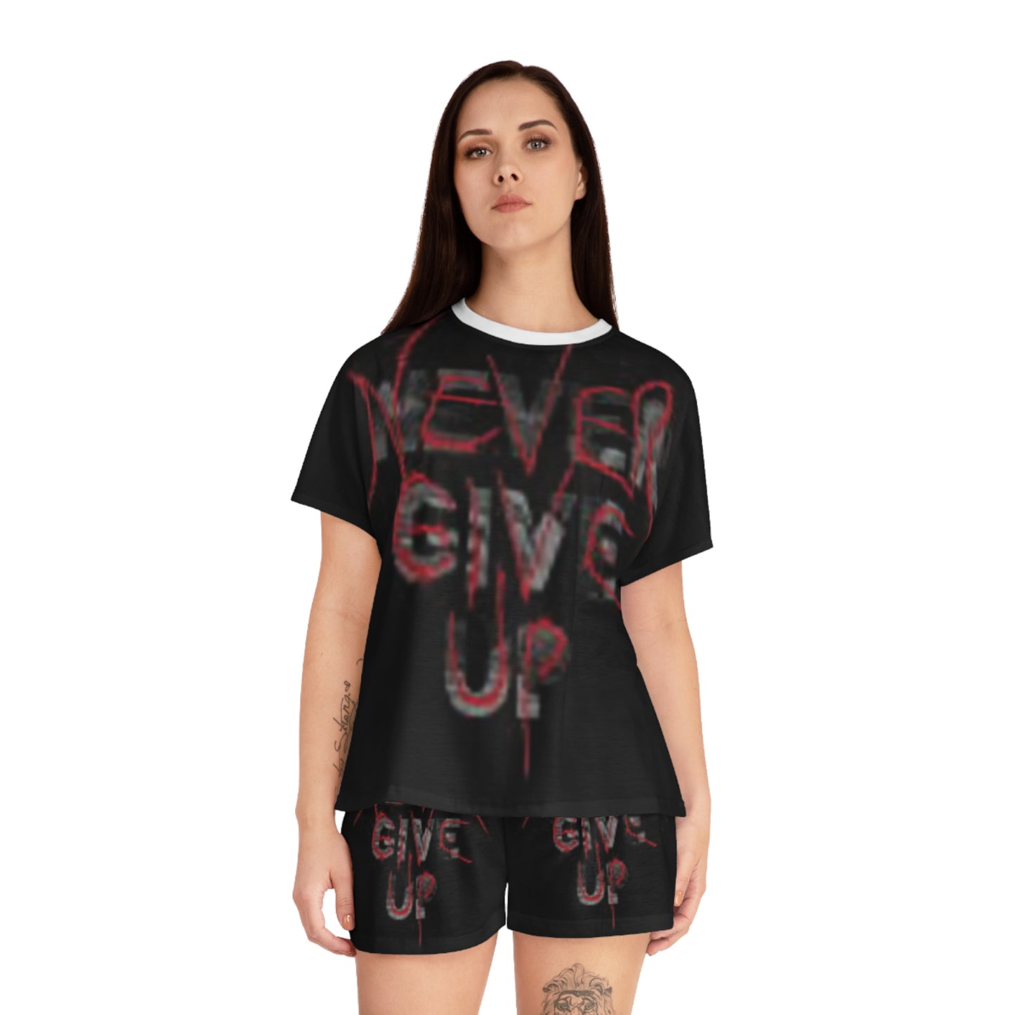 Motivational Women's Short Pajama Set - 'Never Give Up' Design