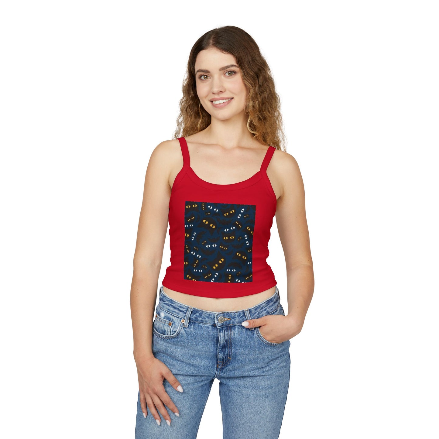 Playful Cat Eyes Spaghetti Strap Tank Top for Cat Lovers