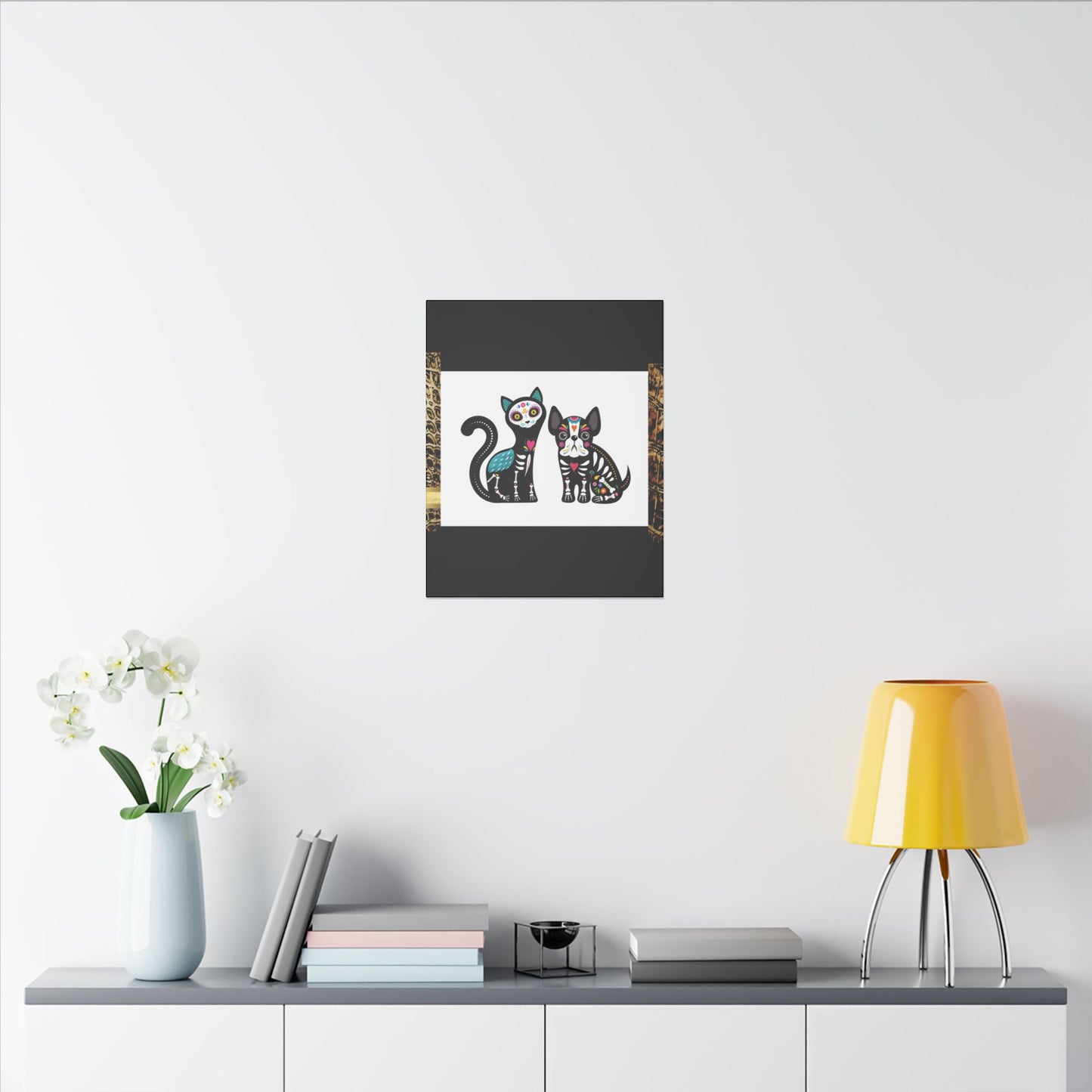 Day of the Dead Pet Canvas Art - Colorful Cat and Dog Wall Decor