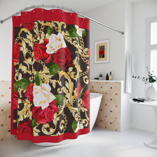 Elegant Floral Shower Curtains with Roses and Gold Accents