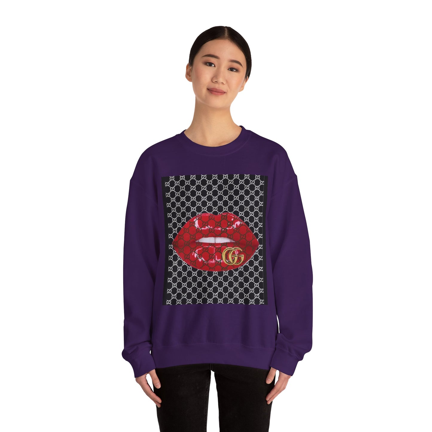 Trendy Unisex Graphic Crewneck Sweatshirt with Lip Design