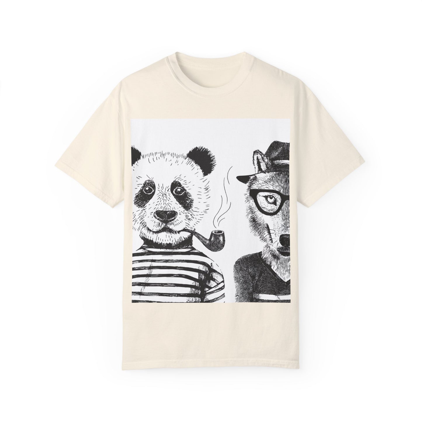 Whimsical Animal Friends T-Shirt - Stylish Panda & Wolf Design