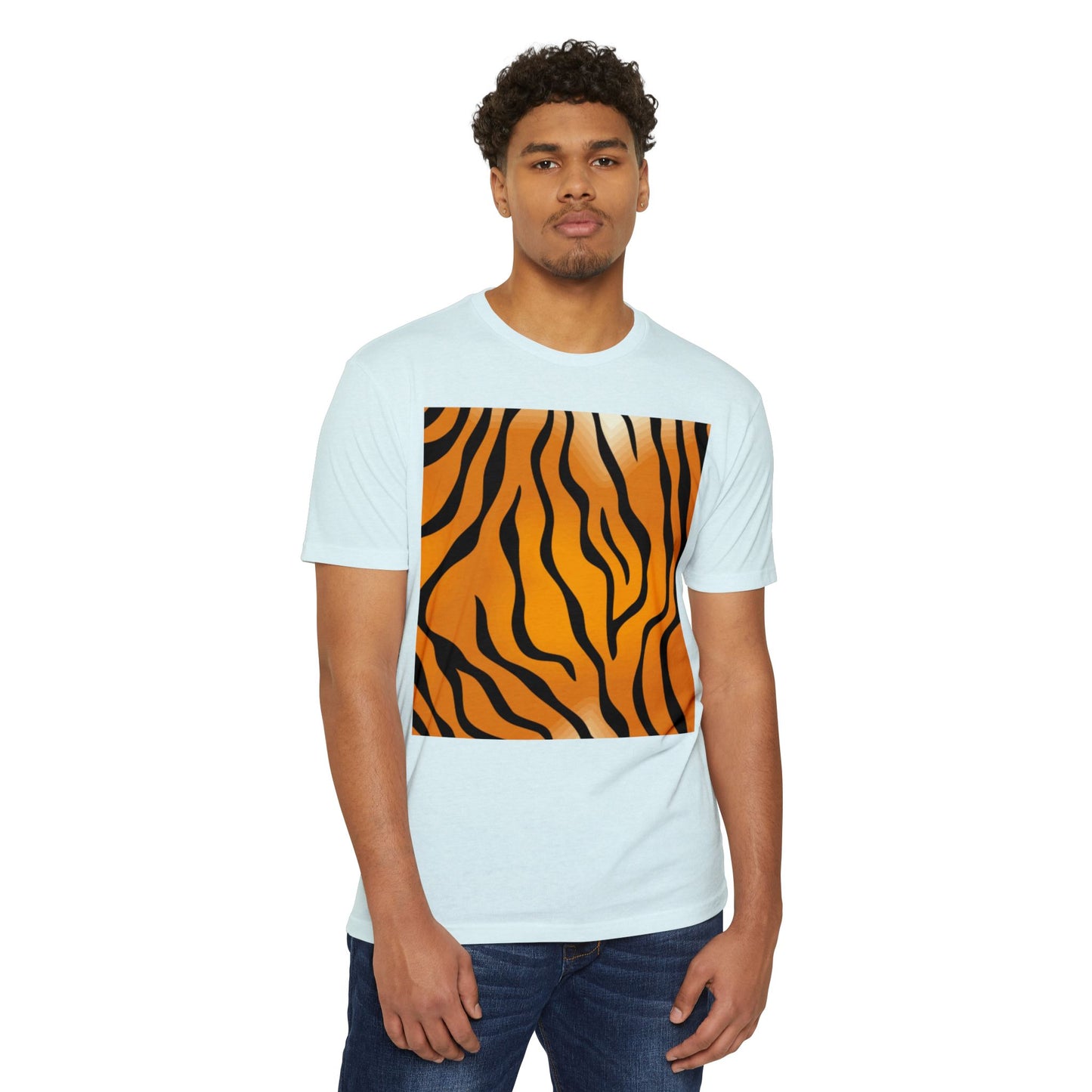 Unisex Tiger Stripe CVC Jersey T-Shirt - Bold Wild Pattern for Casual Wear