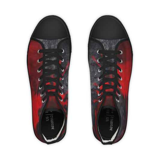 Men's High Top Sneakers - Vibrant Red and Black Design