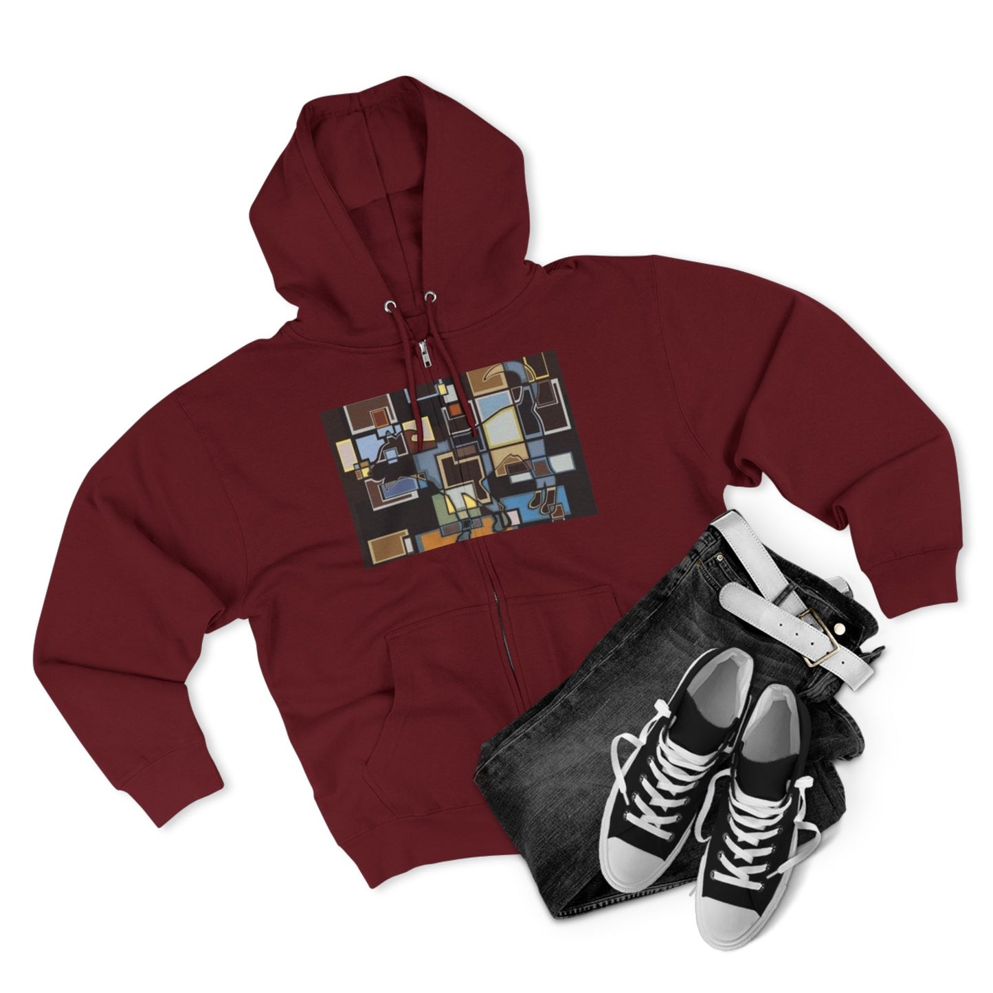 Artistic Unisex Zip Hoodie - Colorful Abstract Design